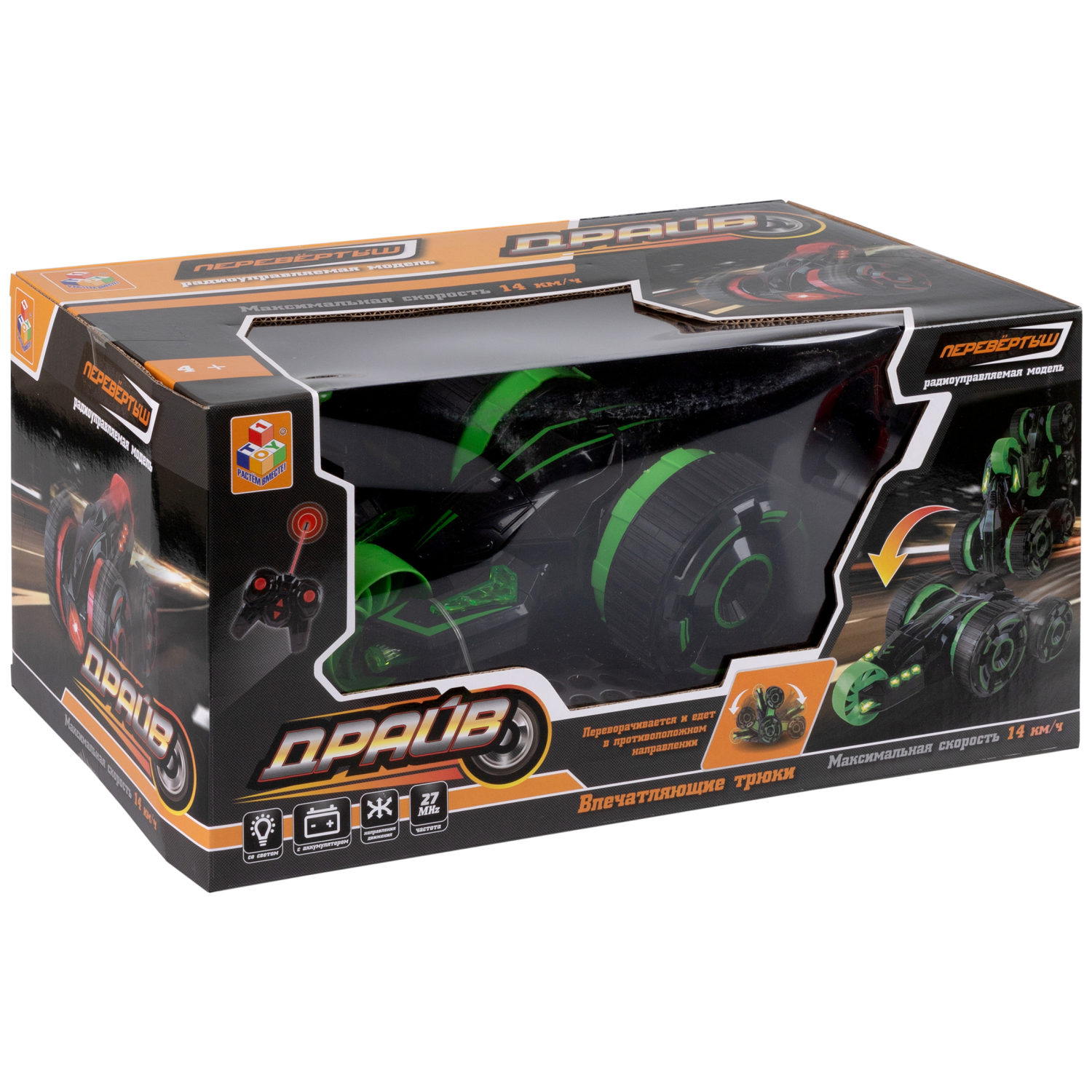 Машинка на пульте управления 1TOY Драйв трюковая, перевертыш, трюкач