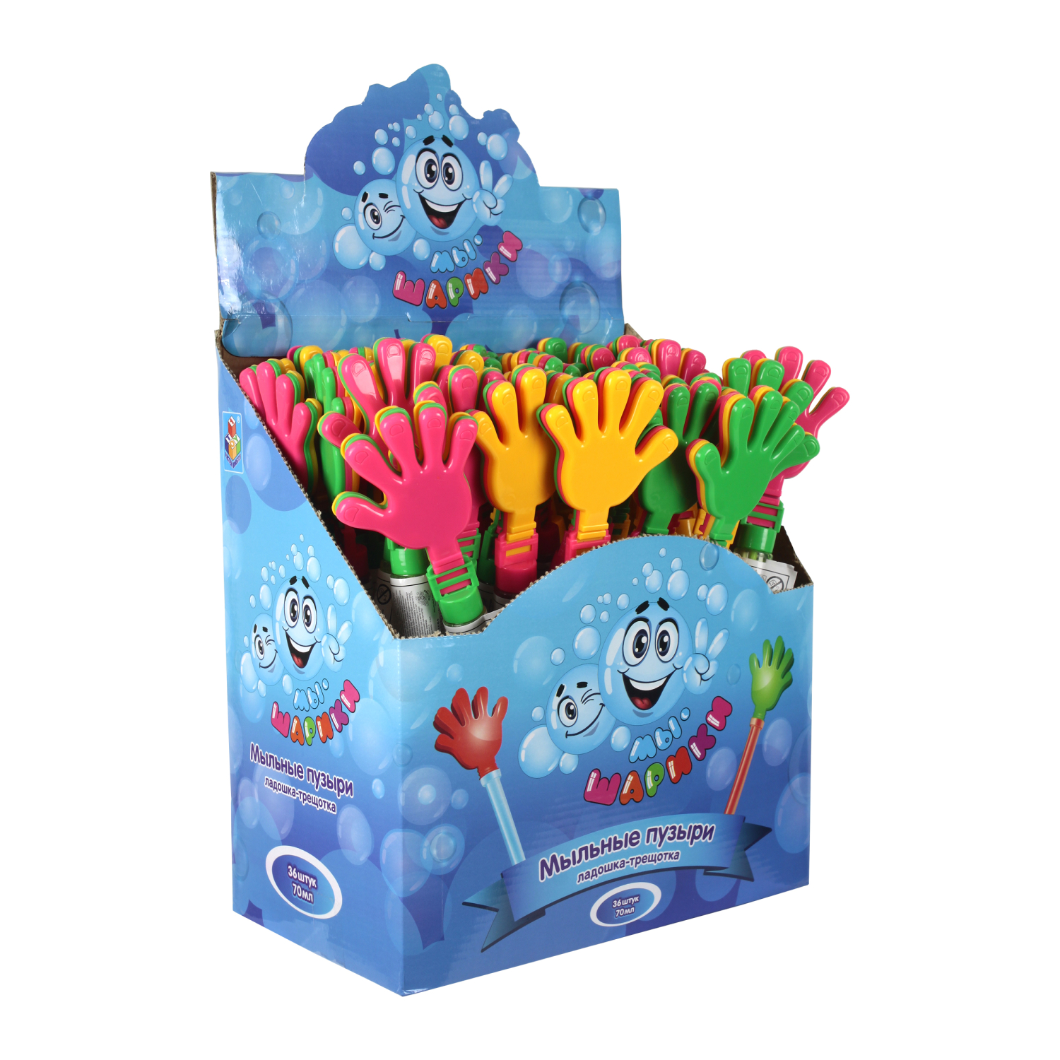 Мыльные пузыри  1TOY "Мы-шарики!"  колба с ладошкой-трещоткой