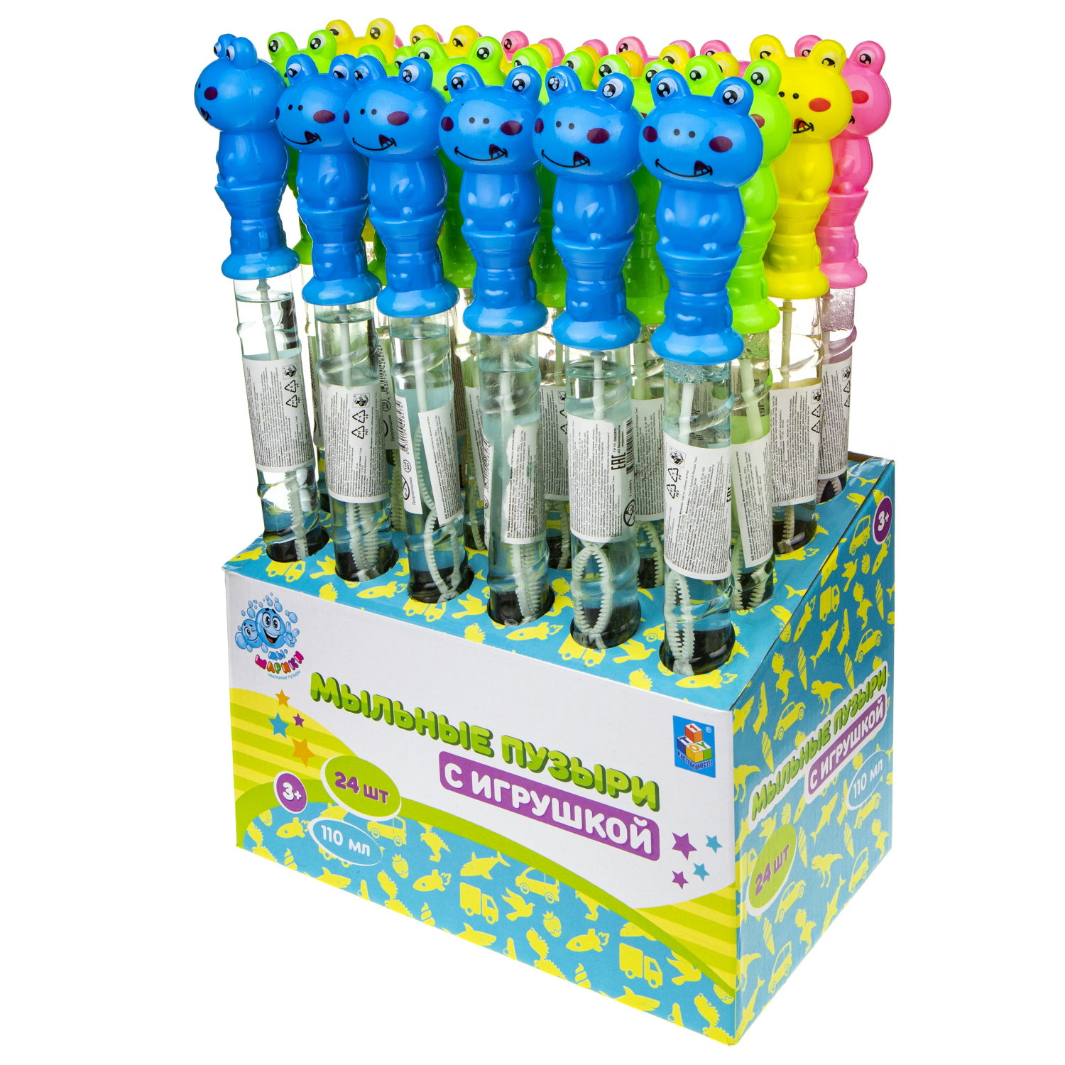 Мыльные пузыри с игрушкой 1TOY Мы-шарики! Лягушка, 110 мл, 4 цвета в ассортименте