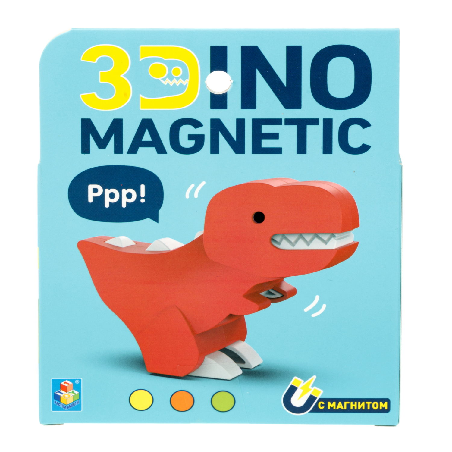 Игрушка динозавр 1TOY 3Dino Magnetic Тираннозавр, сборный, с магнитом, для развития моторики и сил рук, цвет оранжевый