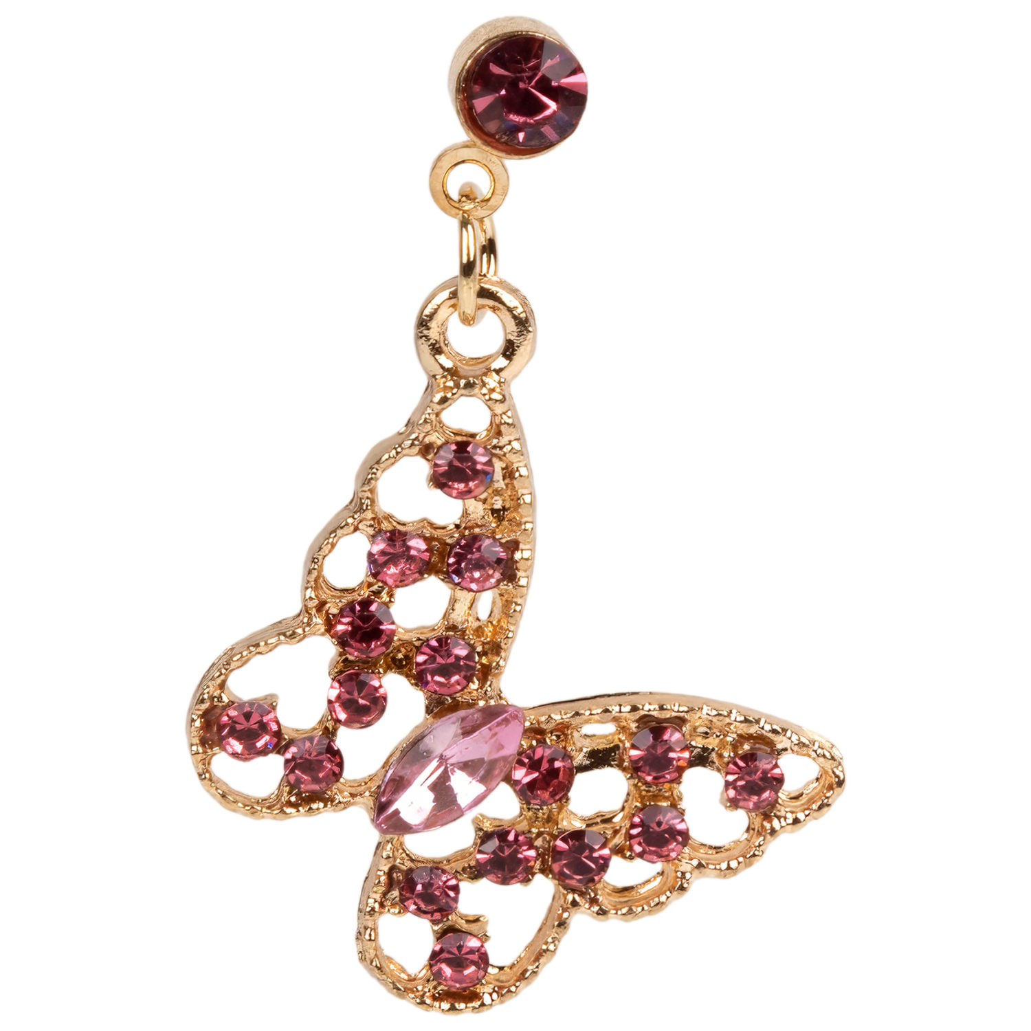 Набор из 3 асимметричных сережек Lukky Fashion "Бабочка из розовых страз" с подвеской