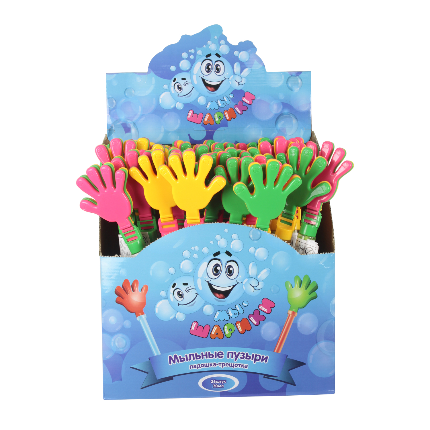 Мыльные пузыри  1TOY "Мы-шарики!"  колба с ладошкой-трещоткой