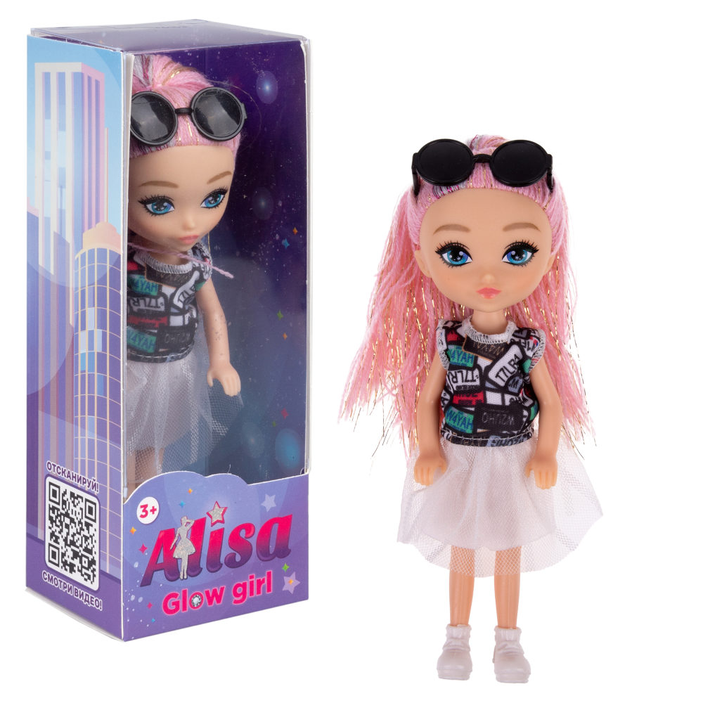 Кукла 1TOY ALISA GLOW GIRL, с яркими волосами, в белой юбке, 15 см