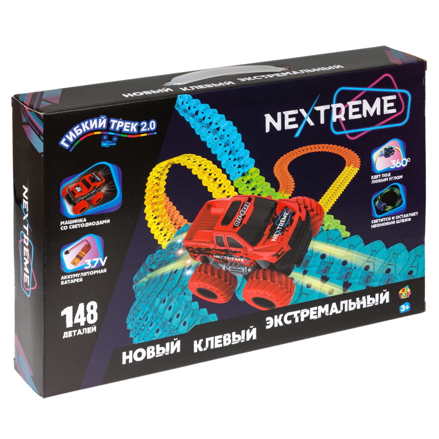 1TOY NEXTREME Гибкий трек 148 деталей, пикап красный с аккумуляторной батареей