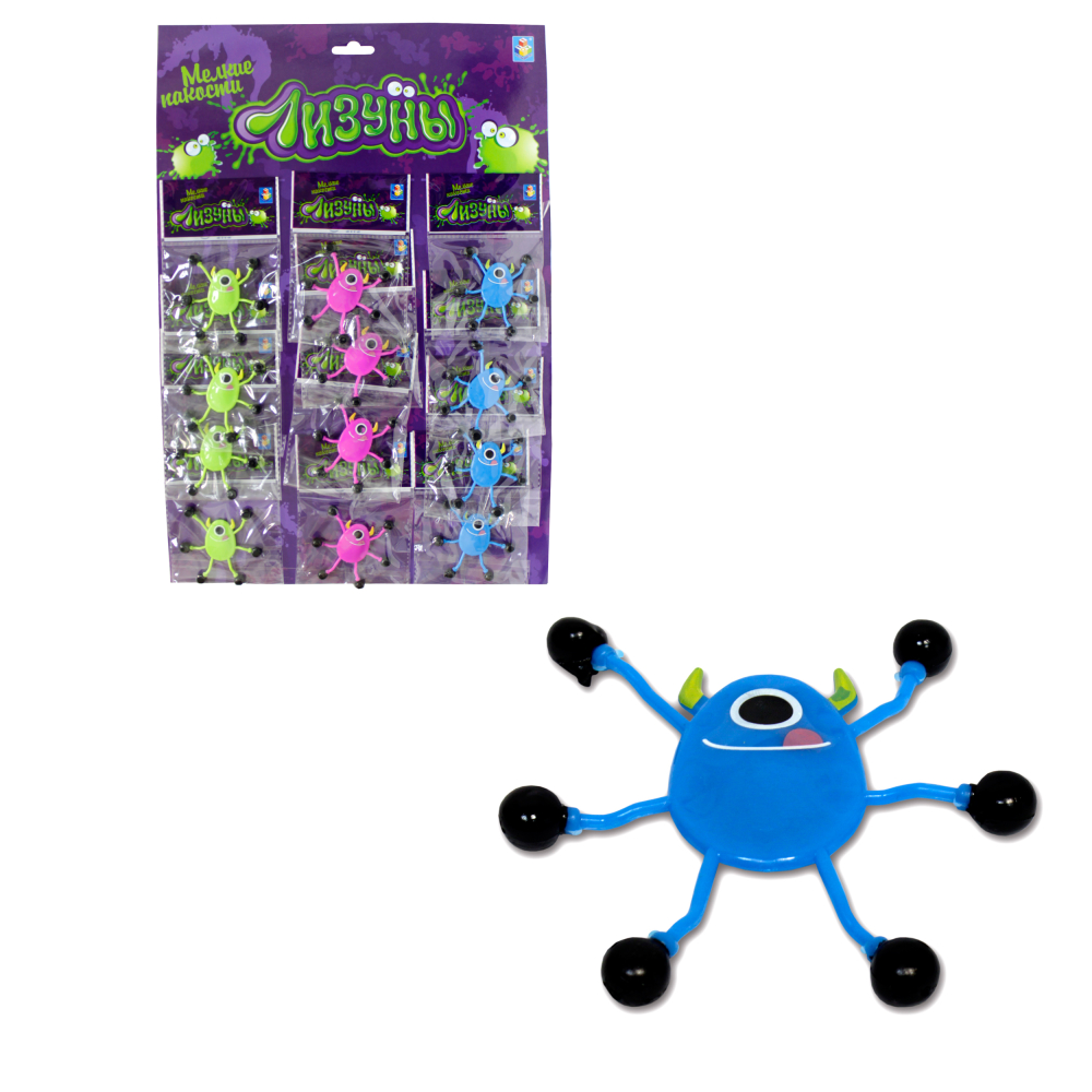 Лизун 1TOY "Мелкие пакости", монстр с рожками 6,5 см, 3 вида, пакет, 12 ОРР пакетов на блистере