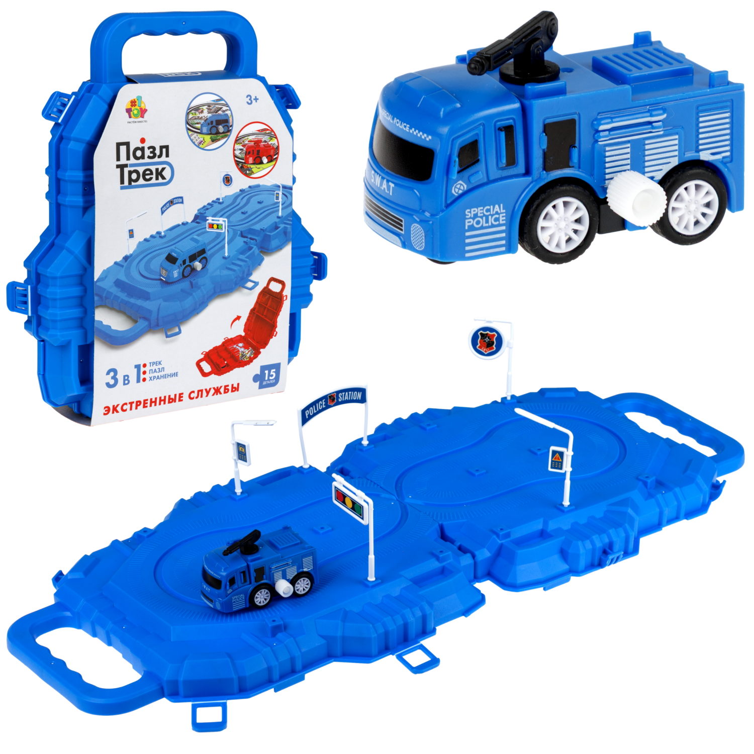 Игровой набор 1TOY Пазл-трек "Экстренные службы полиция" с машинкой, 15 деталей