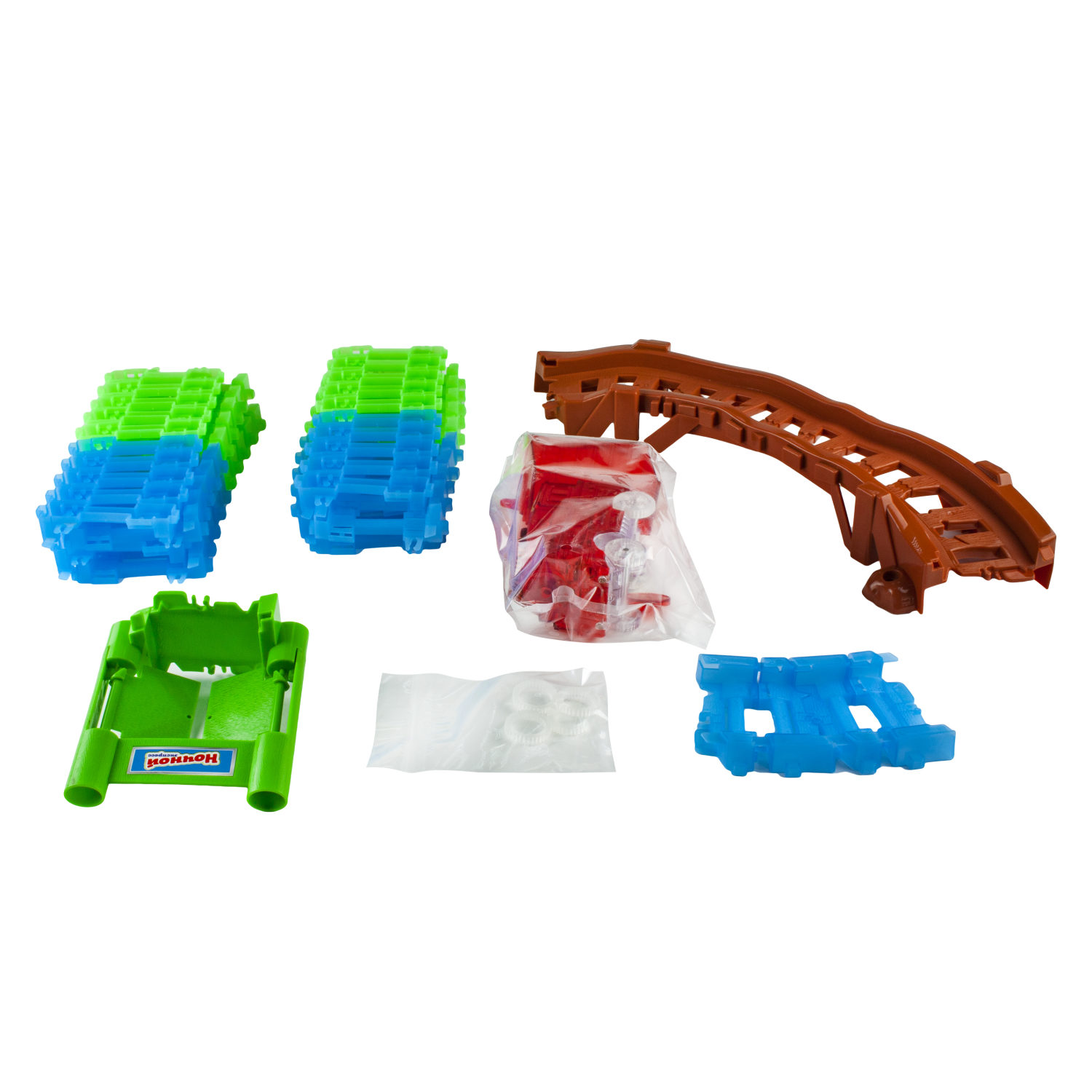 Игровой набор 1TOY Гибкий трек "Ночной Экспресс", 82 детали, ворота, мост, поезд, дорога светится