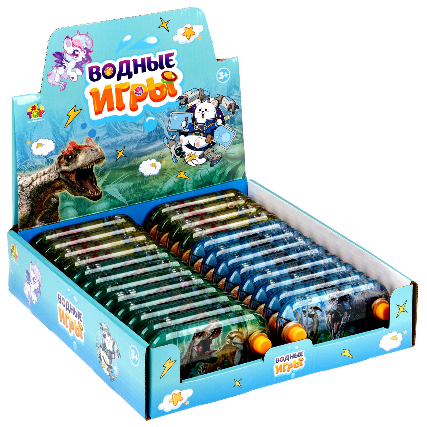 Водный тетрис 1TOY Игра с водой Насади колечки Динозавры, 12х6х2,3 см, 3 вида