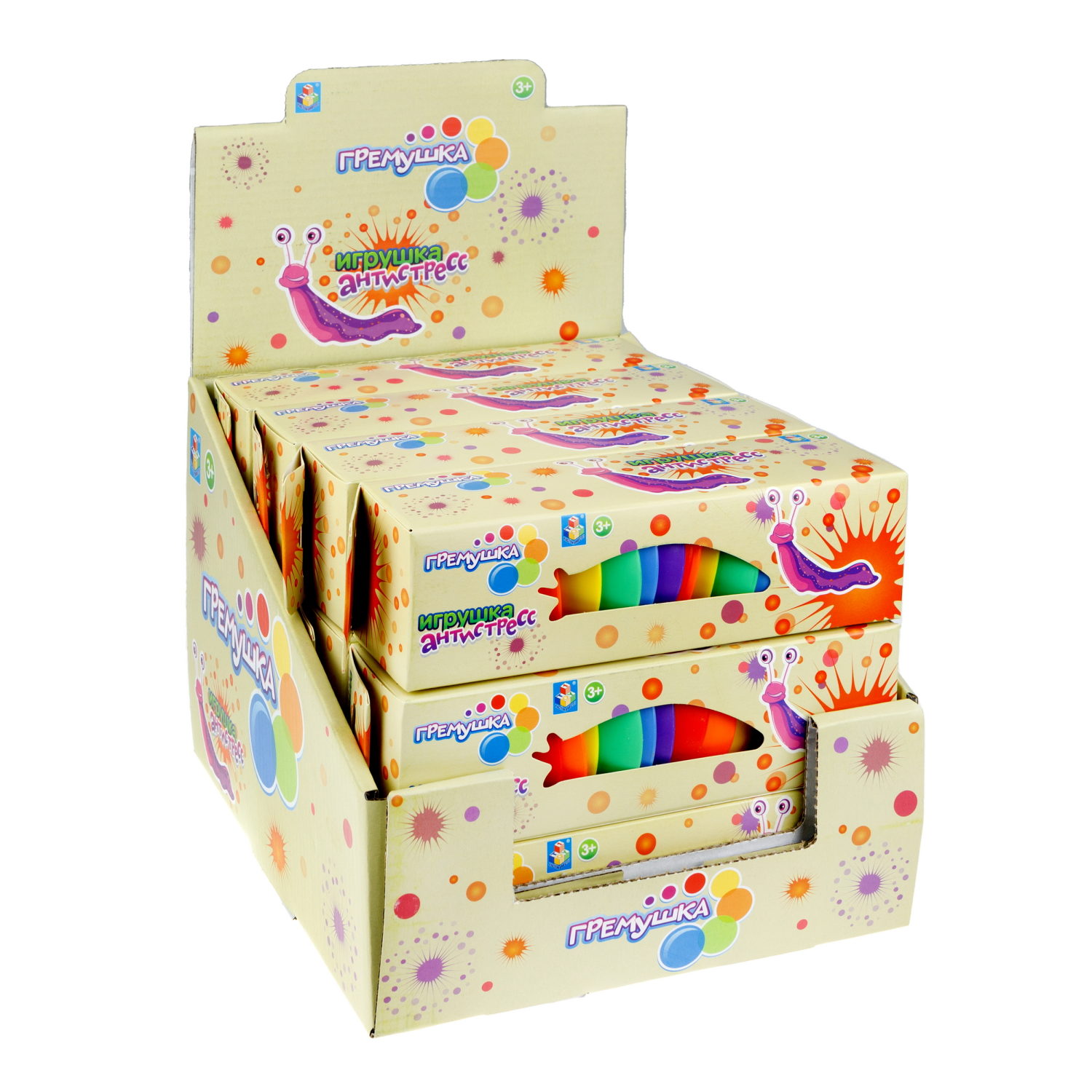 Развивающая антистресс-игрушка 1TOY Гремушка «Слизняк», 6 цветов в ассортименте