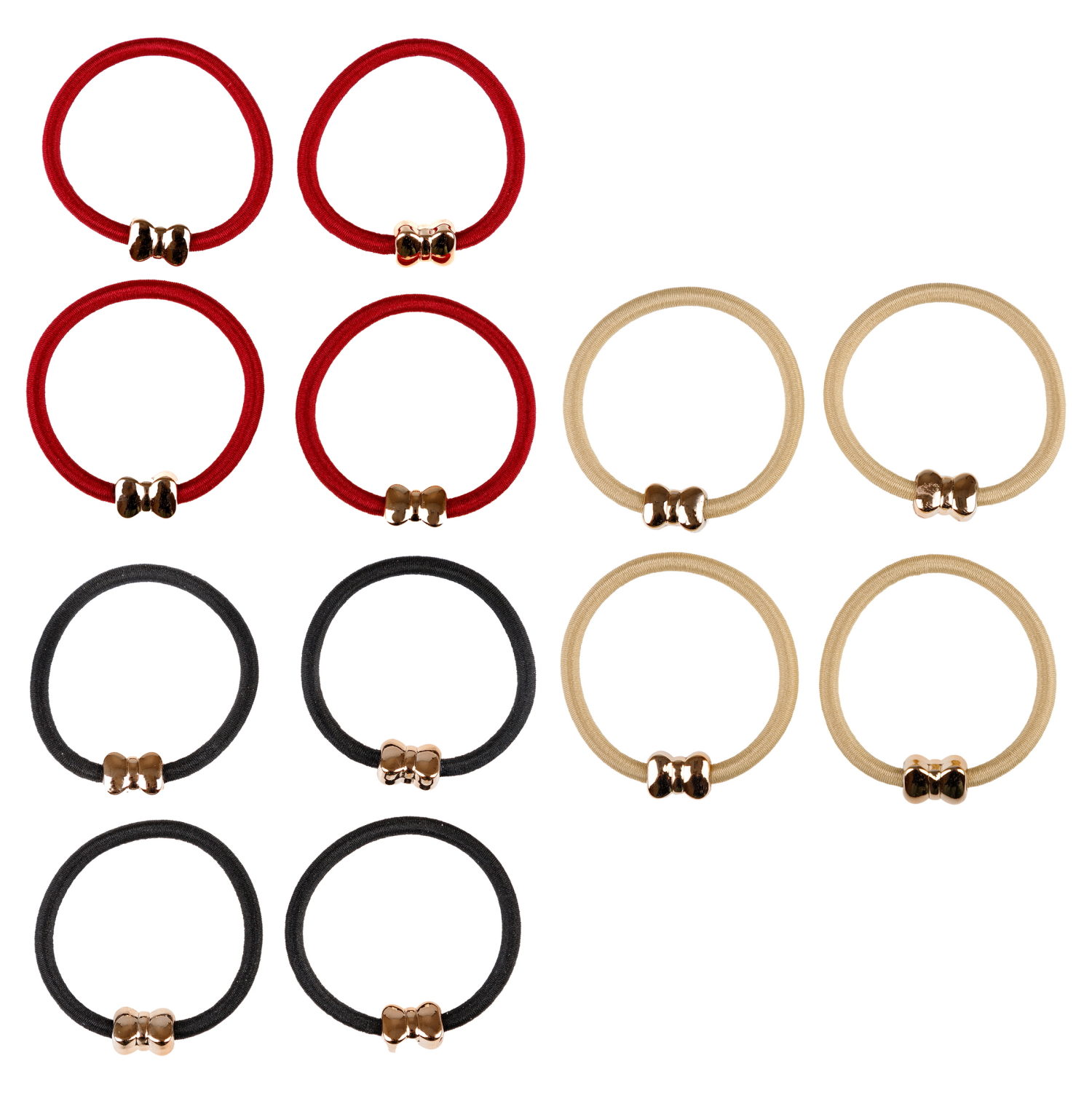 Lukky Fashion набор из 4 резинок для волос с метал.бантиком, 3 цвета в ассортименте: черный, золотой, красный микс