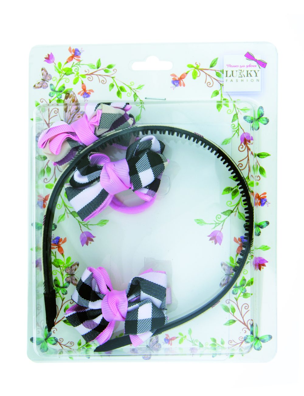 Lukky Fashion набор для волос ободок, резиночка и заколка с бантиками, блистер 15,5х20см
