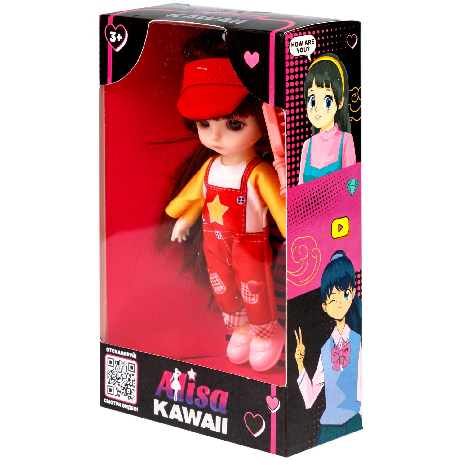 Кукла шарнирная Alisa Kawaii mini 15,2 см, с расчёской, с длинными темными волосами 