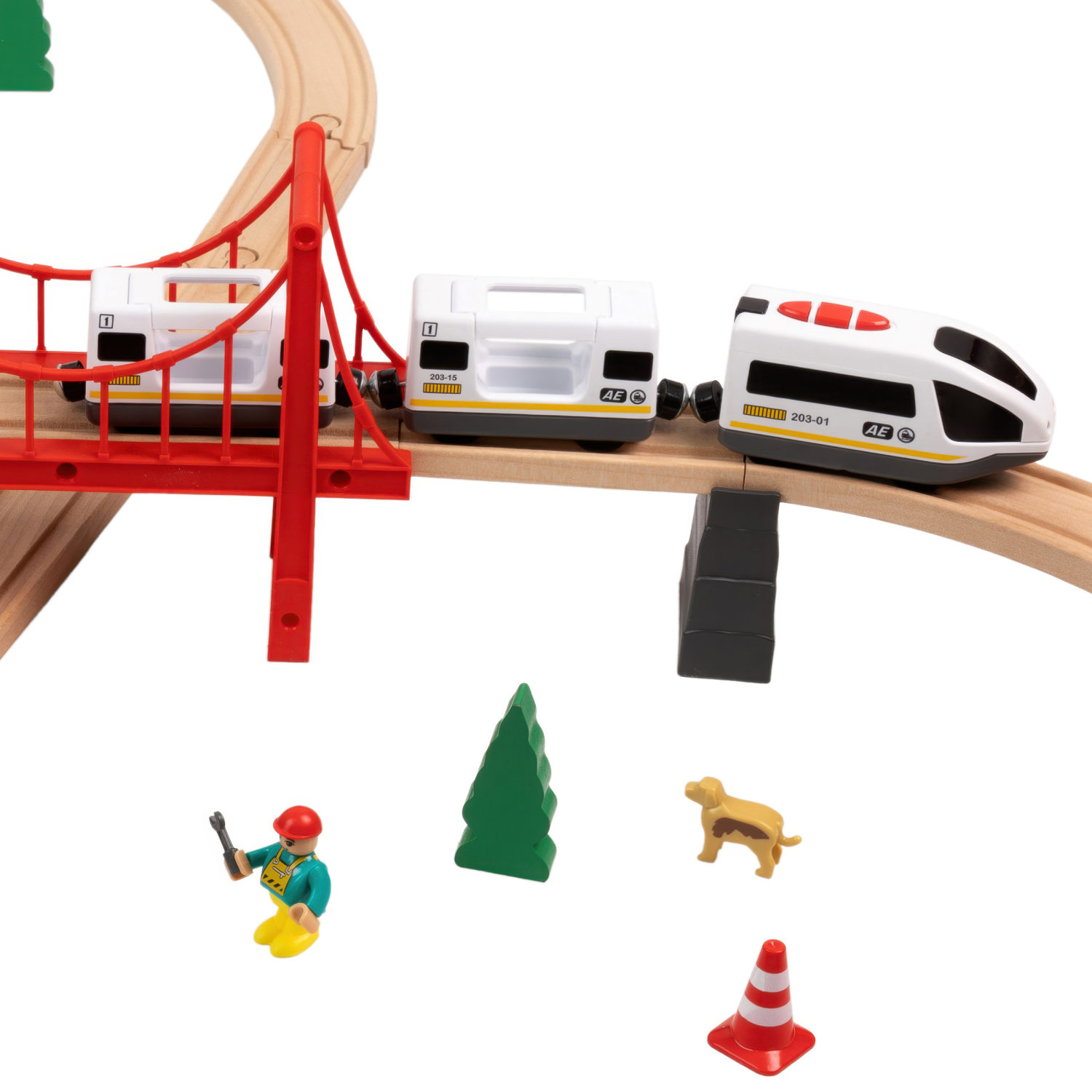 Деревянная железная дорога 1TOY GOODOK с электропоездом, 57 элементов