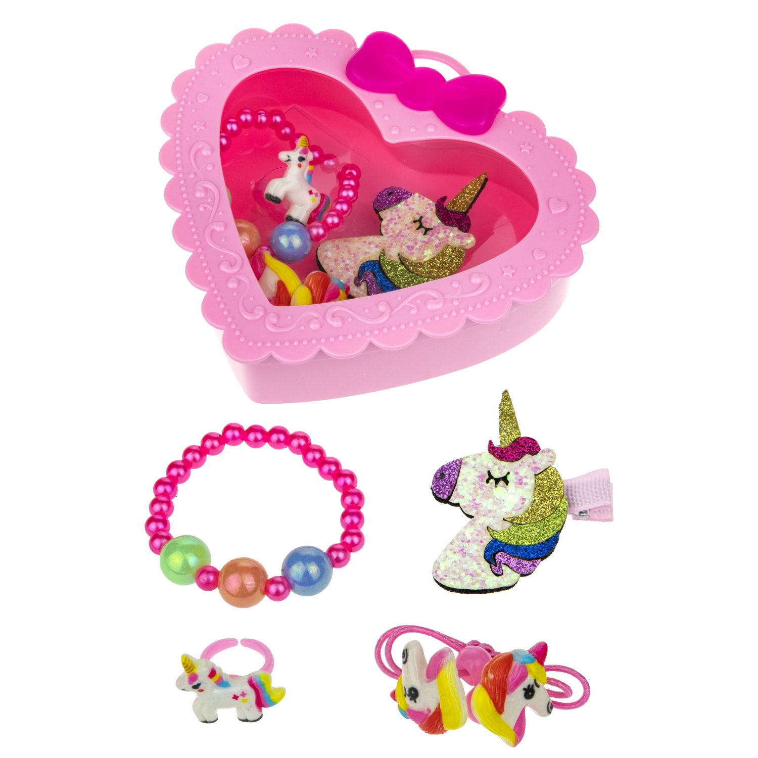 Набор украшений для девочки в шкатулке 1TOY Sweet heart Bijou: колечко, браслет, заколочка, 2 резинки