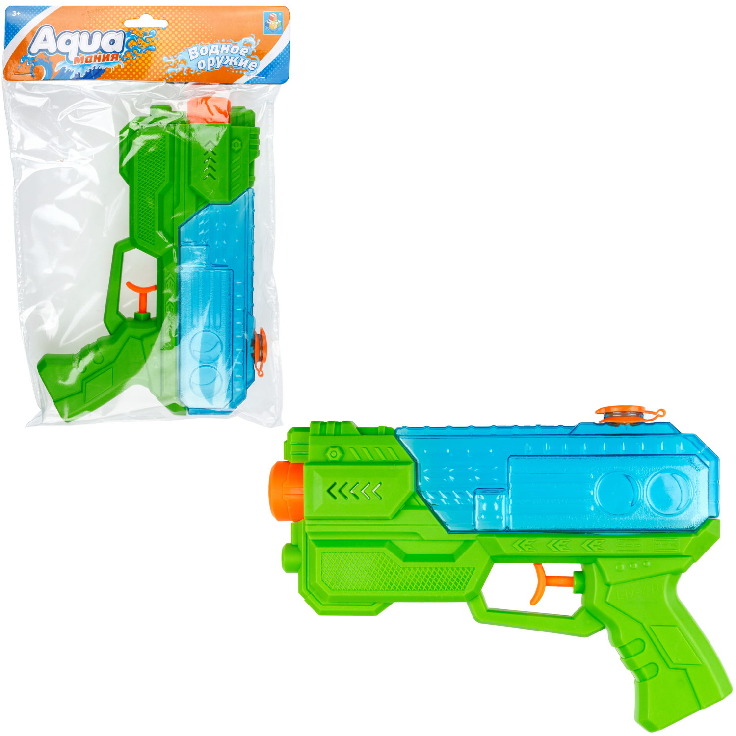 Водный пистолет 1TOY Аквамания, 21*15 см, зеленый