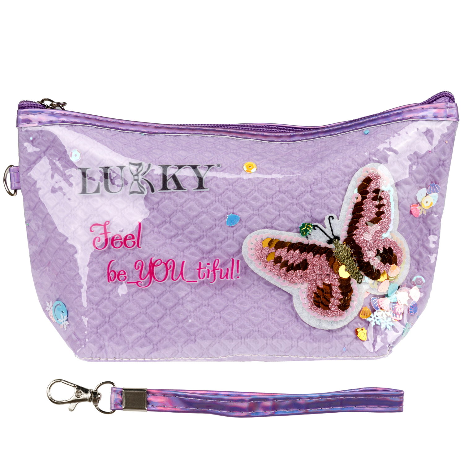Косметичка с вышивкой и подвижными блёстками Lukky Love Butterfly, 22*14*6 см