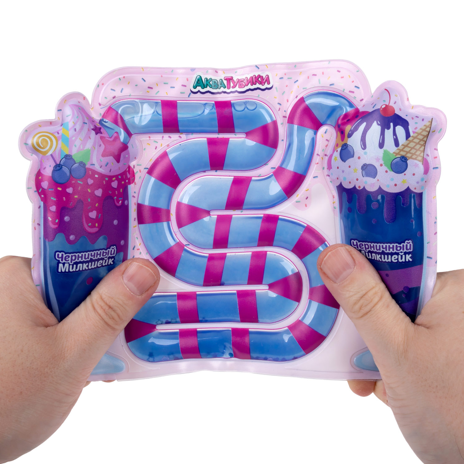 Акватубики 1TOY Кафешка: Молочный коктейль черничный, антистресс переливайка