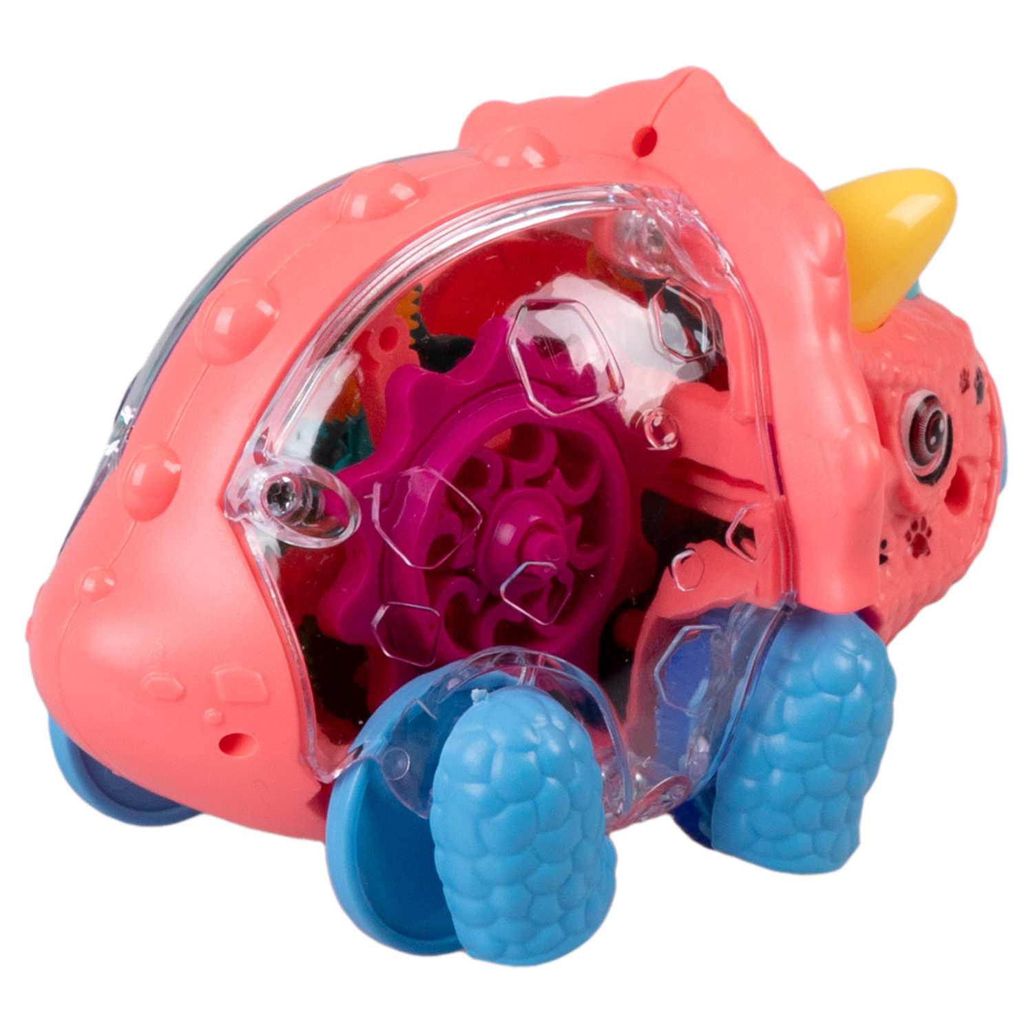 Игрушка прозрачная с шестеренками 1TOY Движок «Трицератопс», со светом, фрикционная, 4 цвета в ассортименте