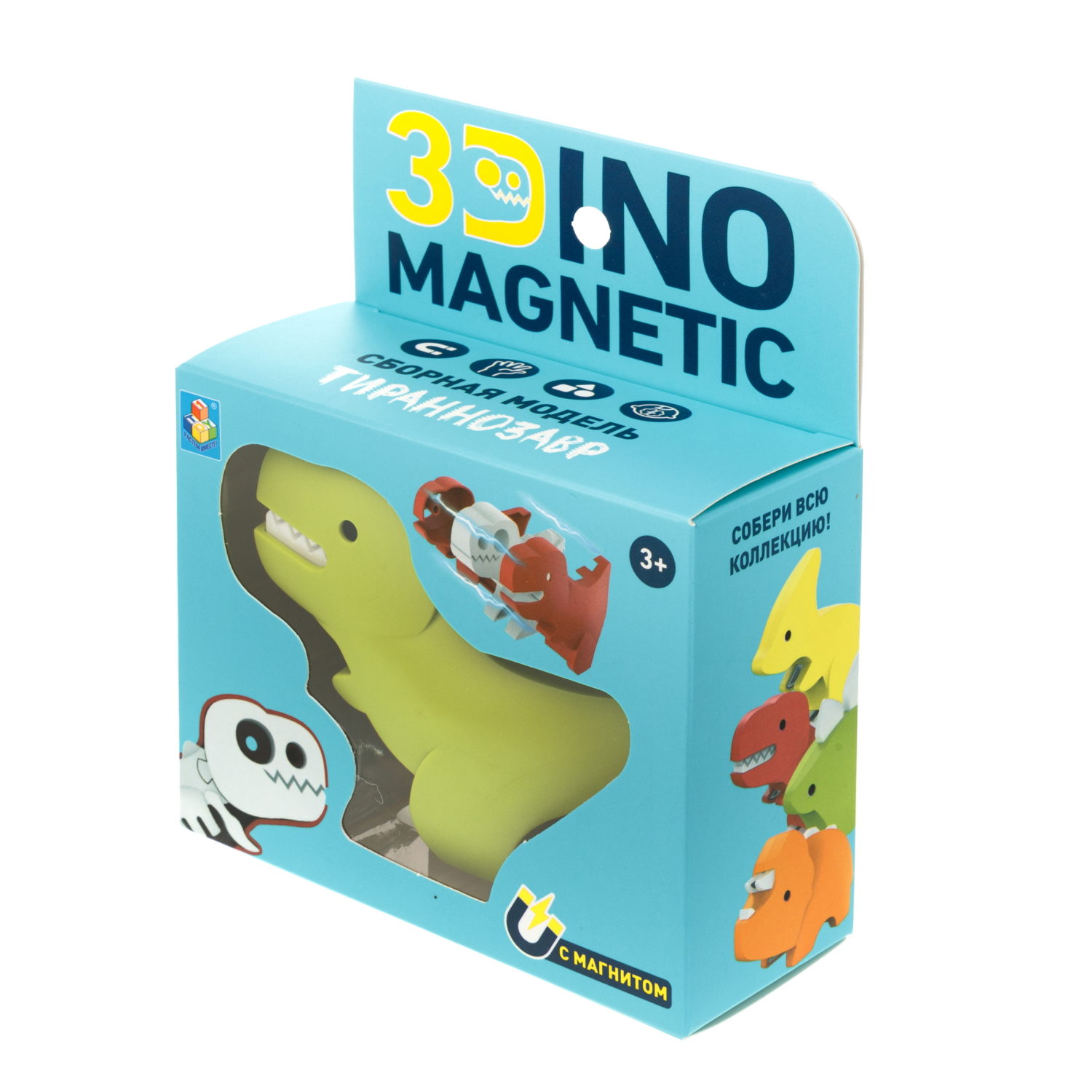 Игрушка динозавр 1TOY 3Dino Magnetic Тираннозавр, сборный, с магнитом, для развития моторики и сил рук, цвет зеленый