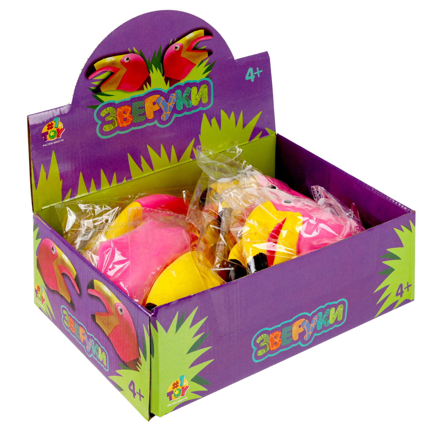 1toy Зверуки большие на руку "Фламинго", 12 шт в д/б