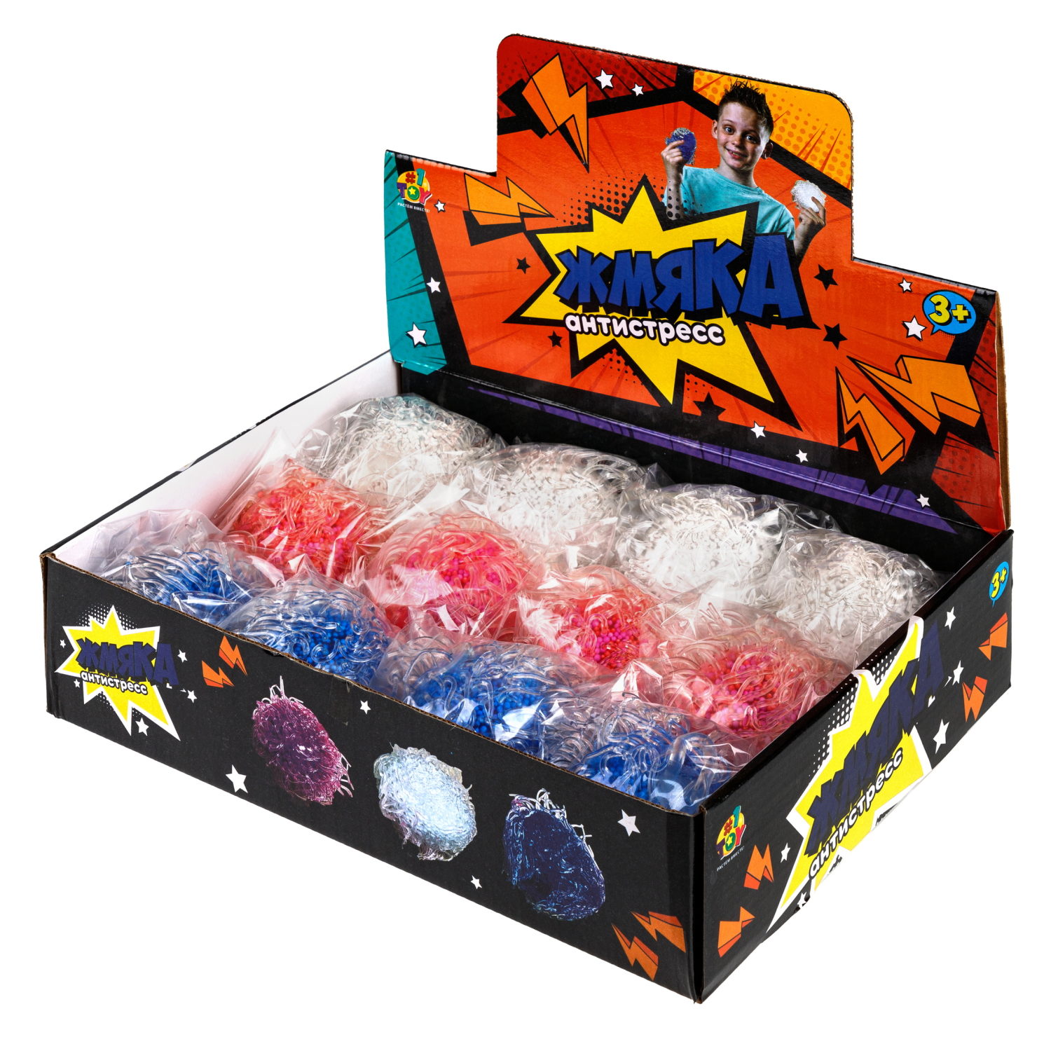 1toy Жмяка, шар с мелкими шариками, 8 см, 3 вида в ассортименте