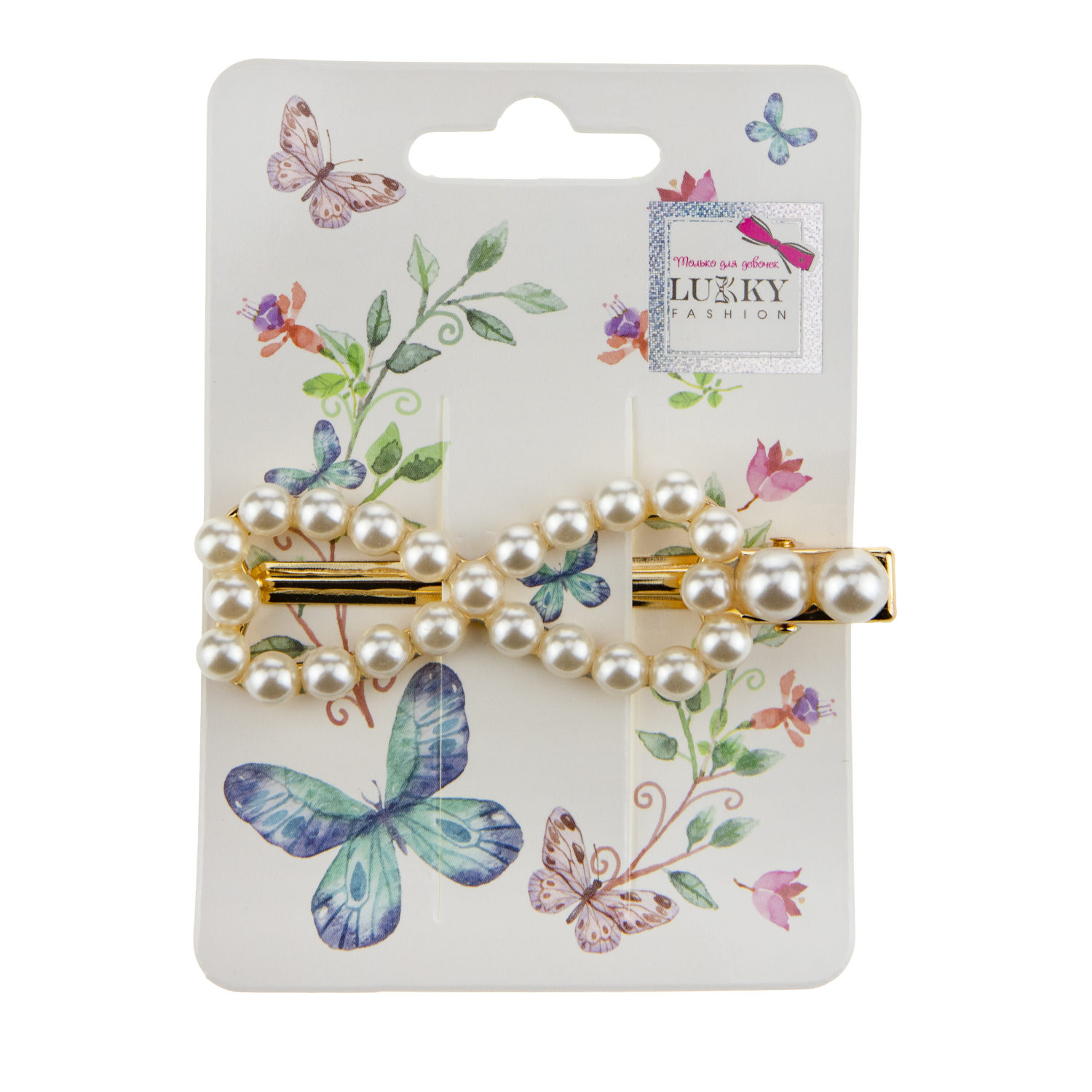 Заколка для волос Lukky Fashion Бантик с жемчужинами, детская, для девочки, зажим
