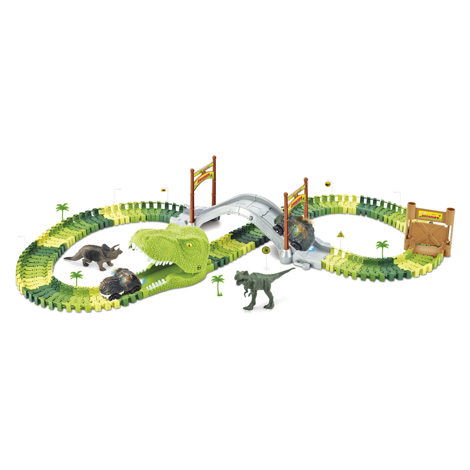 Автотрек 1TOY «Динопарк», гибкий трек с машинкой