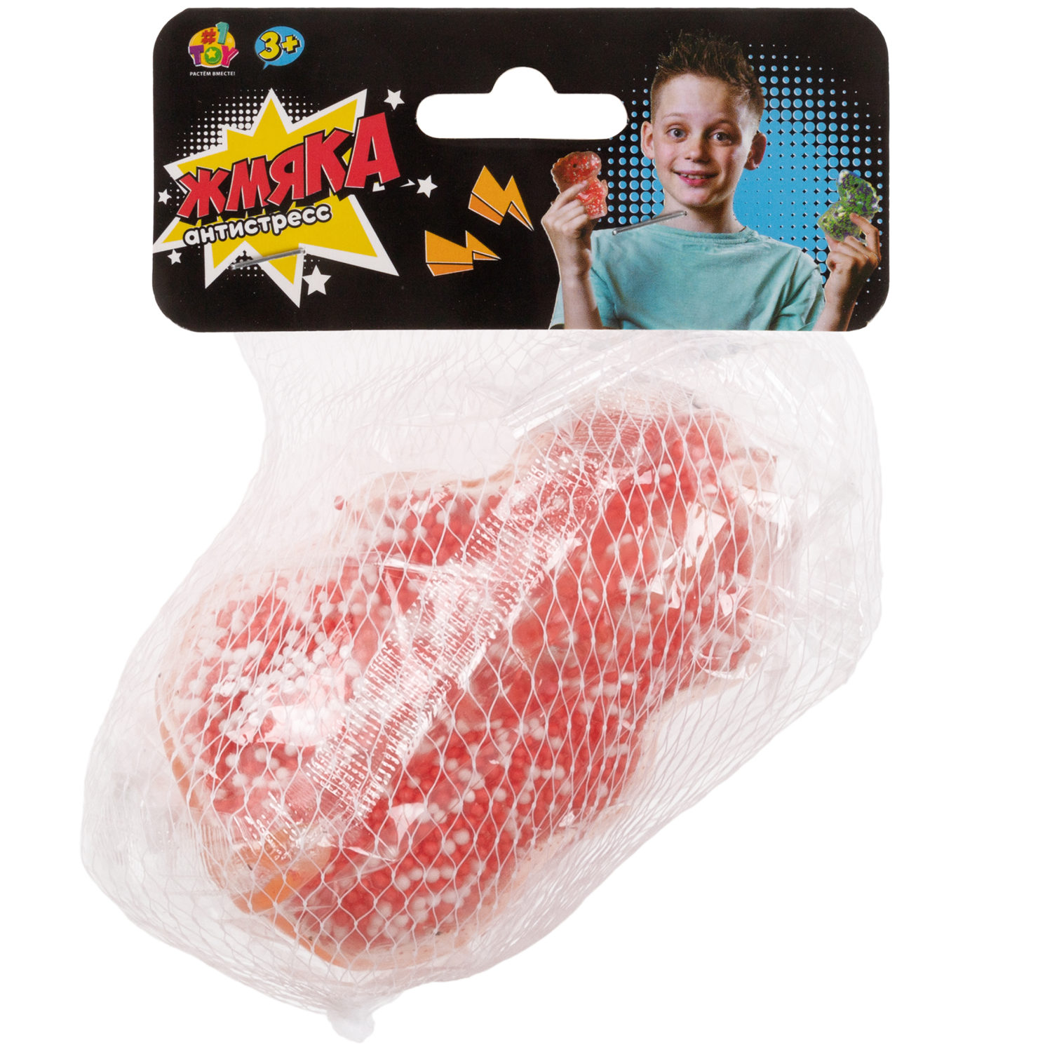 1toy Жмяка динозавр с пенопластовыми шариками, 8х11 см, красно-белый