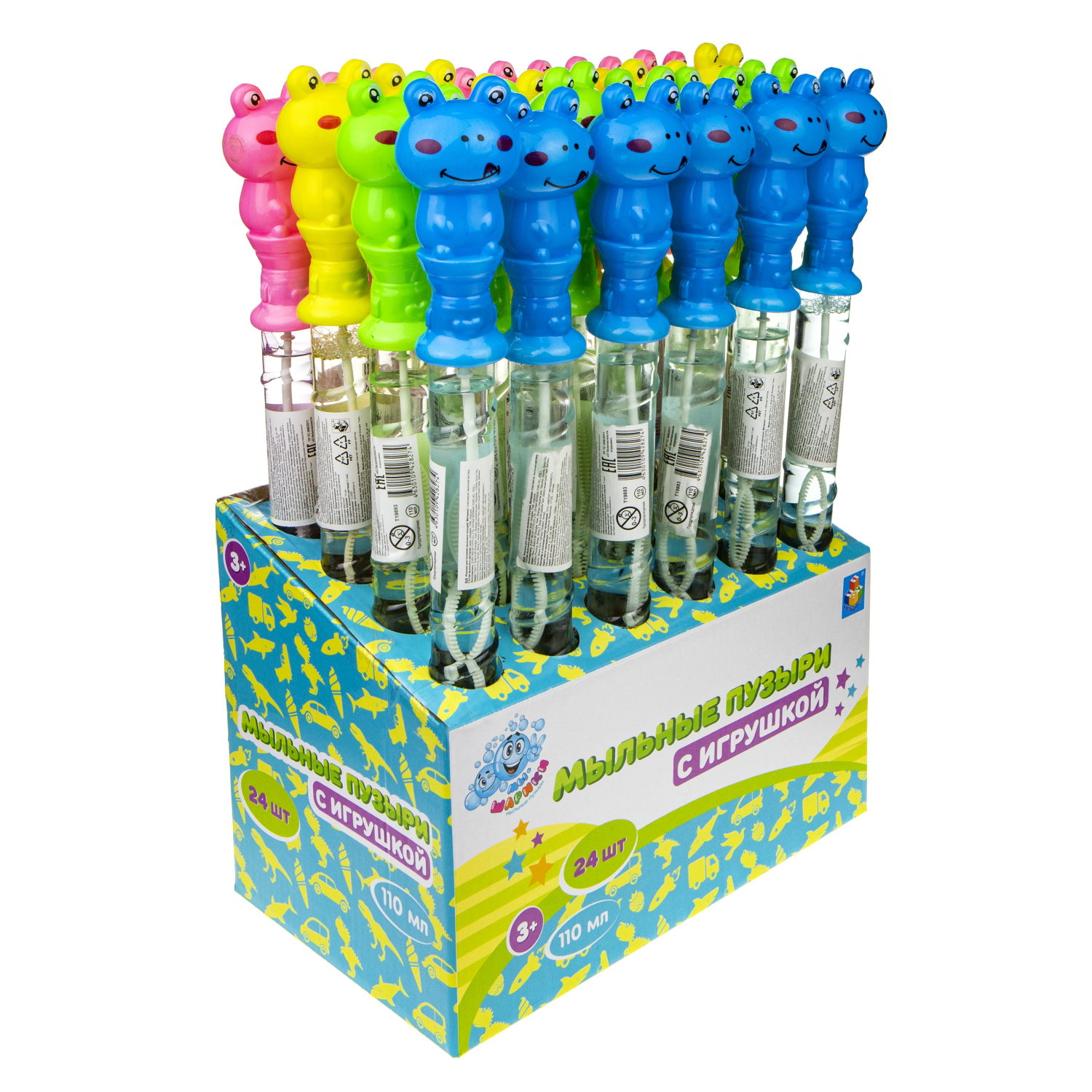 Мыльные пузыри с игрушкой 1TOY Мы-шарики! Лягушка, 110 мл, 4 цвета в ассортименте