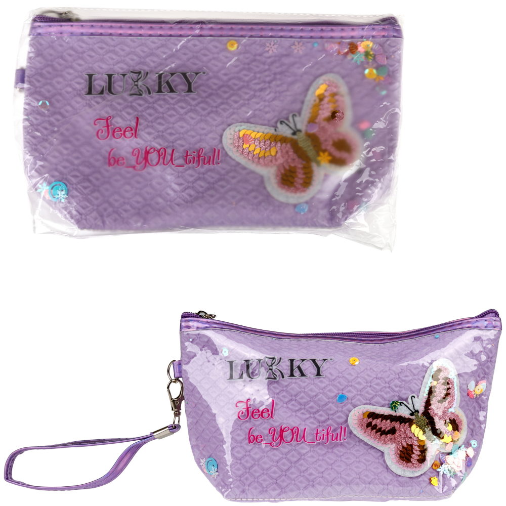 Косметичка с вышивкой и подвижными блёстками Lukky Love Butterfly, 22*14*6 см