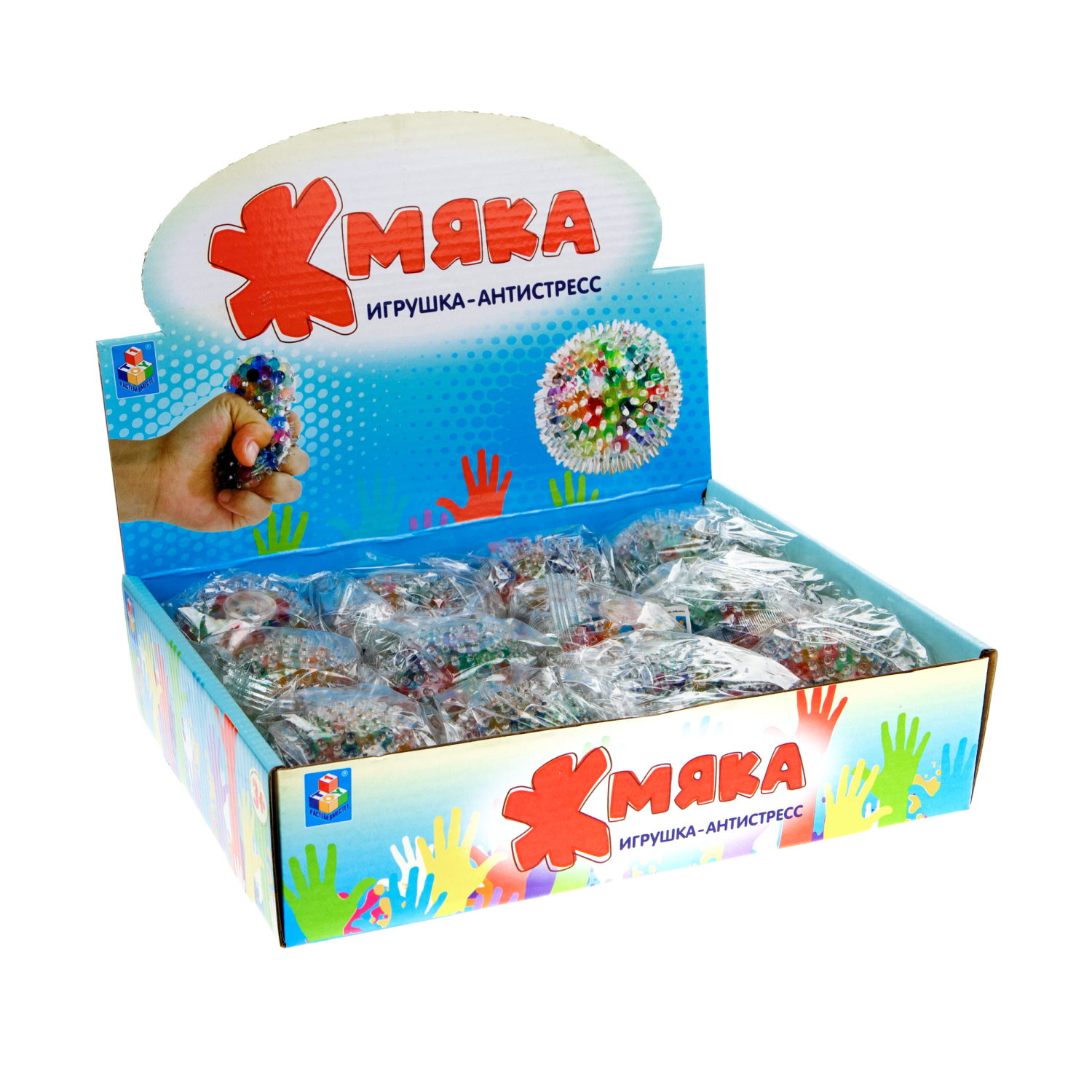 1toy Жмяка шар игольчатый с разноцветными шариками, 6,5 см, 12 шт. в д/б