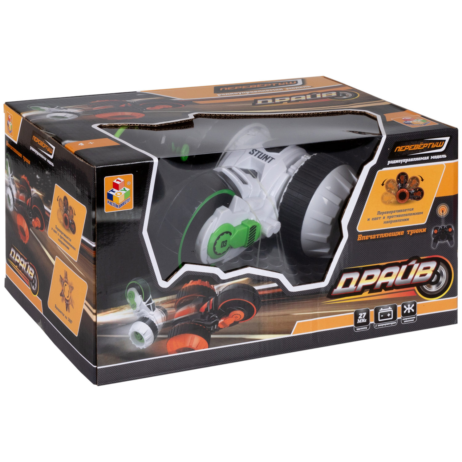 Машинка на пульте управления 1TOY Драйв перевертыш, трюковая, радиоуправляемая, трюкач, белая