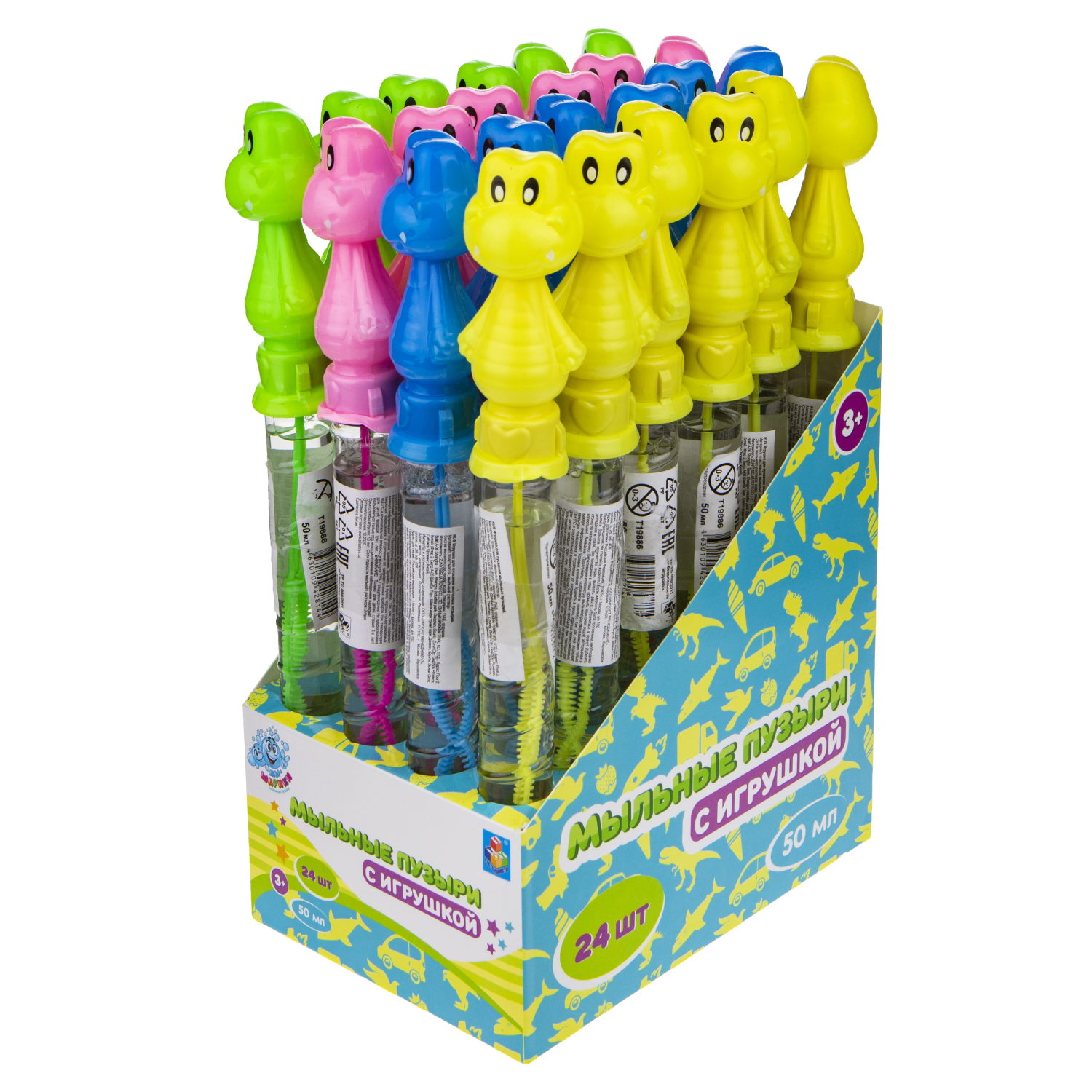 Мыльные пузыри 1TOY Мы-шарики! Крокодил, колба с игрушкой, 50 мл