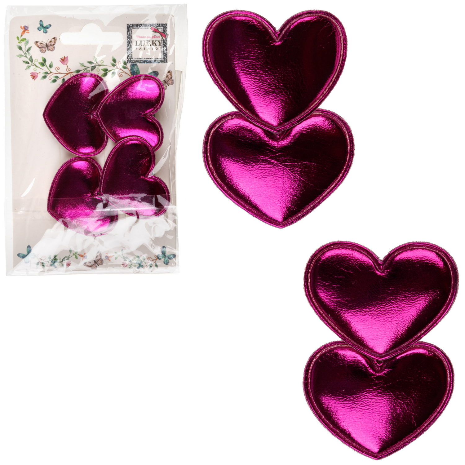 Заколки для волос Lukky Fashion Сердечки, детские, для девочки, зажимы, 4 цвета в ассортименте, набор 2 шт.