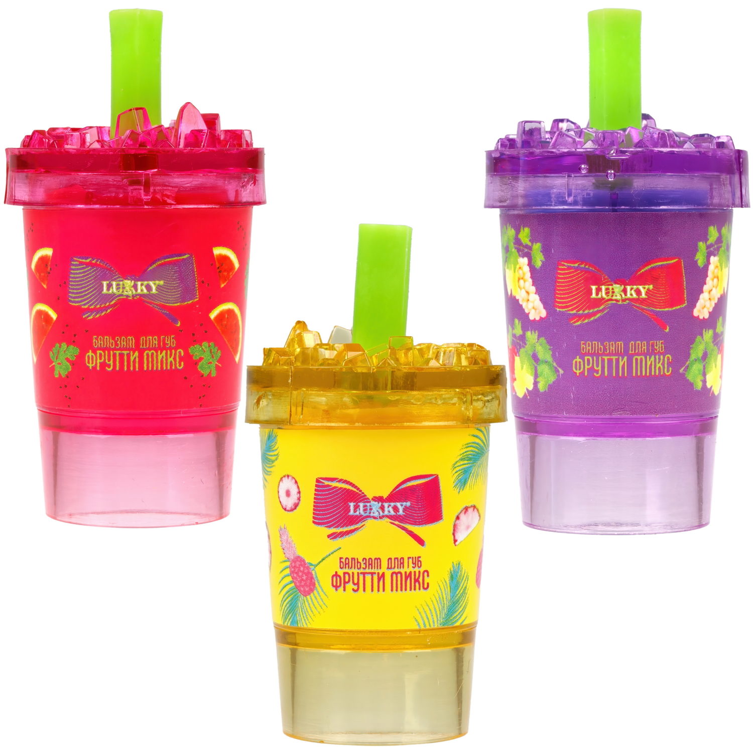 Lukky Фрутти Микс,бальзам д.губ увлажняющий,3,8г,12 шт дисплей бокс, 3 цвета в ассортименте