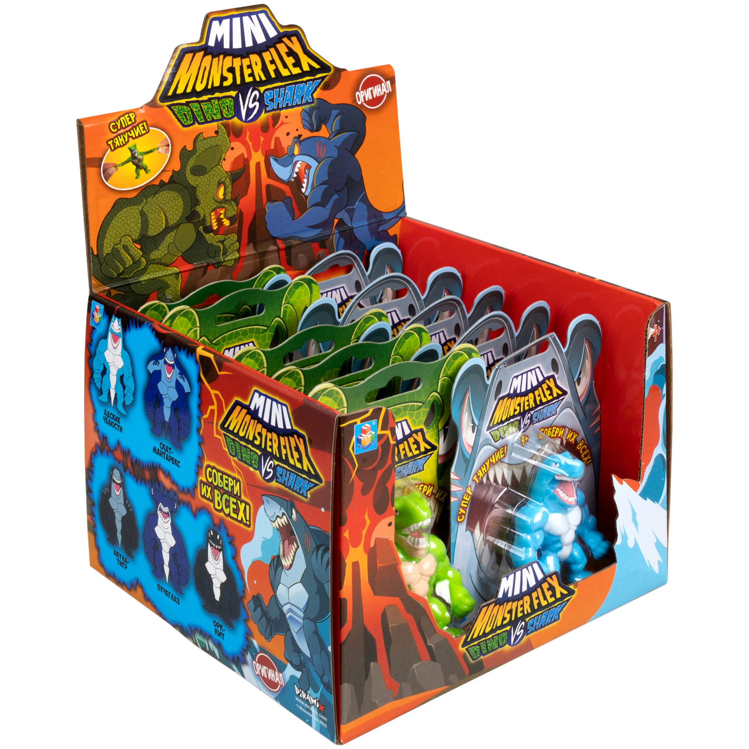 1TOY MONSTER FLEX MINI DINO и SHARK, тянущиеся фигурки, 10 видов в ассортименте