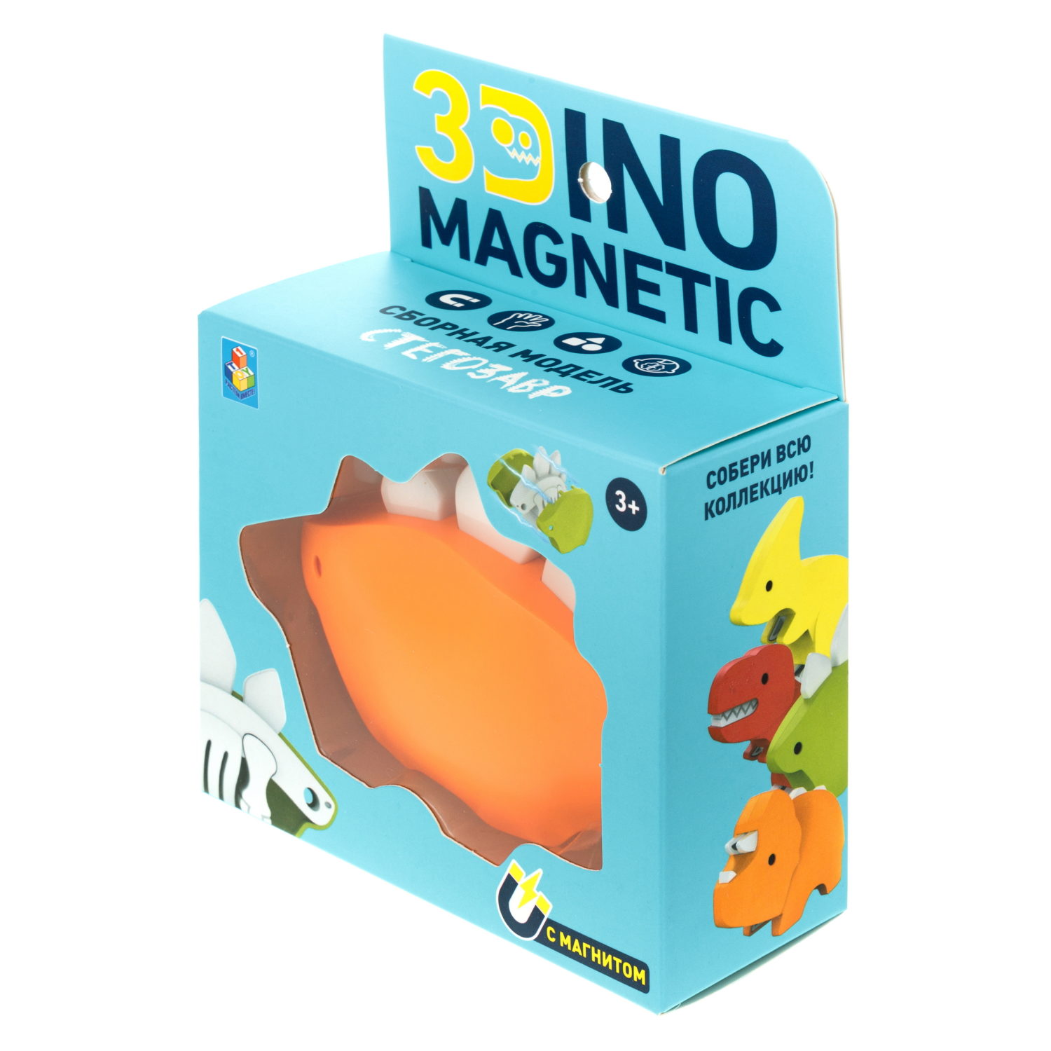 Игрушка динозавр 1TOY 3Dino Magnetic Стегозавр, сборный, с магнитом, для развития моторики и сил рук, цвет в ассортименте 