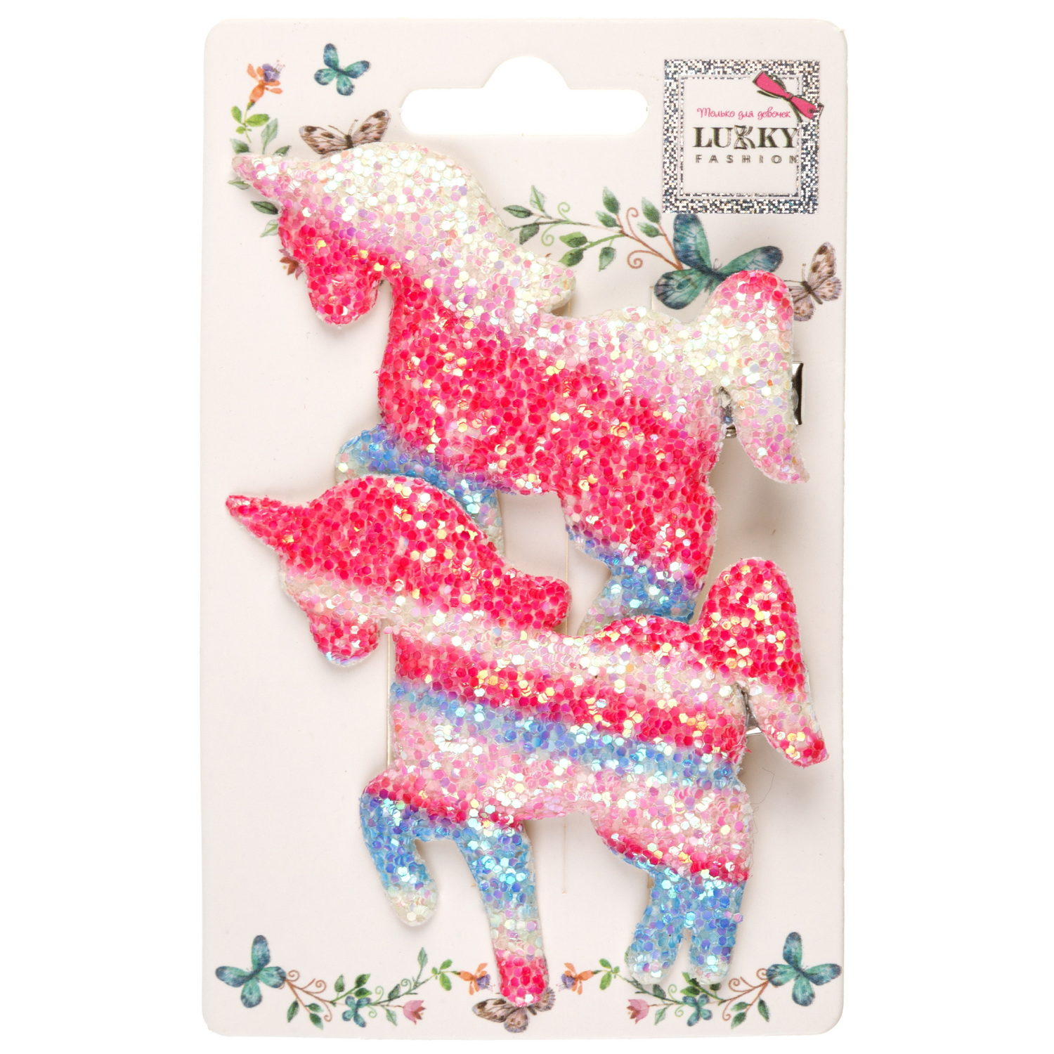 Заколки для волос Lukky Fashion Единорог детские, для девочки, зажимы, 3 цвета в ассортименте, набор 2 шт.