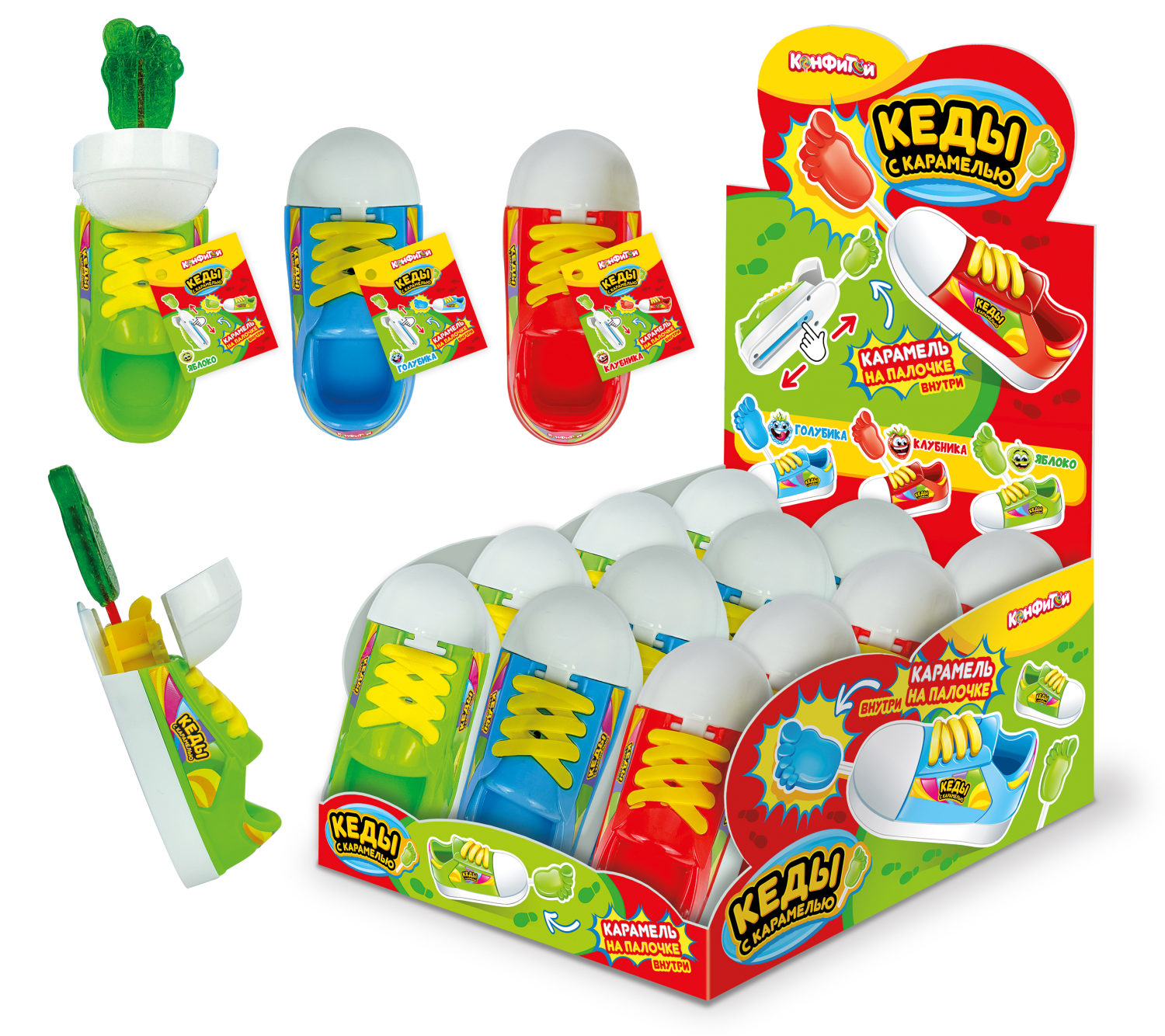 КЕДЫ с карамелью на палочке внутри, блок 12 шт. (10г х 12 х 12)