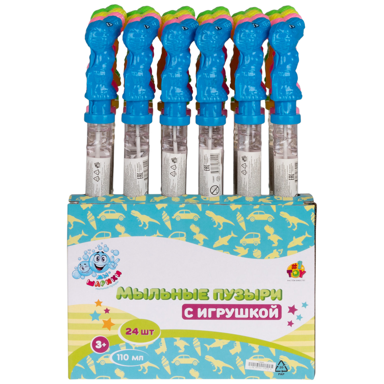Мыльные пузыри Мы-шарики! 1TOY с игрушкой Динозавр, 110 мл
