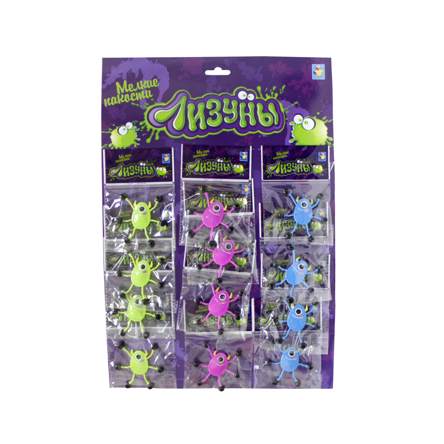 Лизун 1TOY "Мелкие пакости", монстр с рожками 6,5 см, 3 вида, пакет, 12 ОРР пакетов на блистере