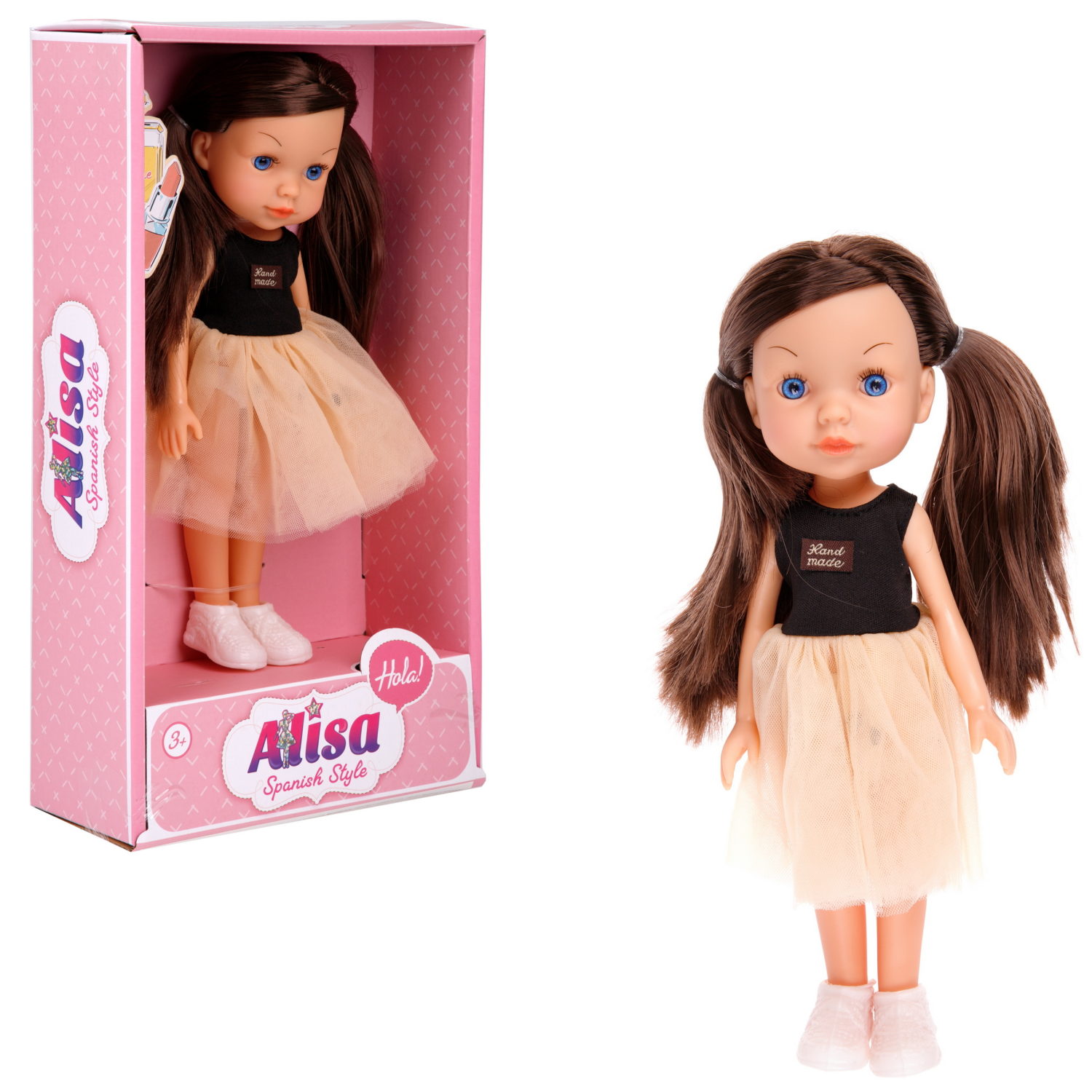 Кукла для девочки 1TOY Alisa испанский стиль, брюнетка с длинными волосами, маленькая, 23 см