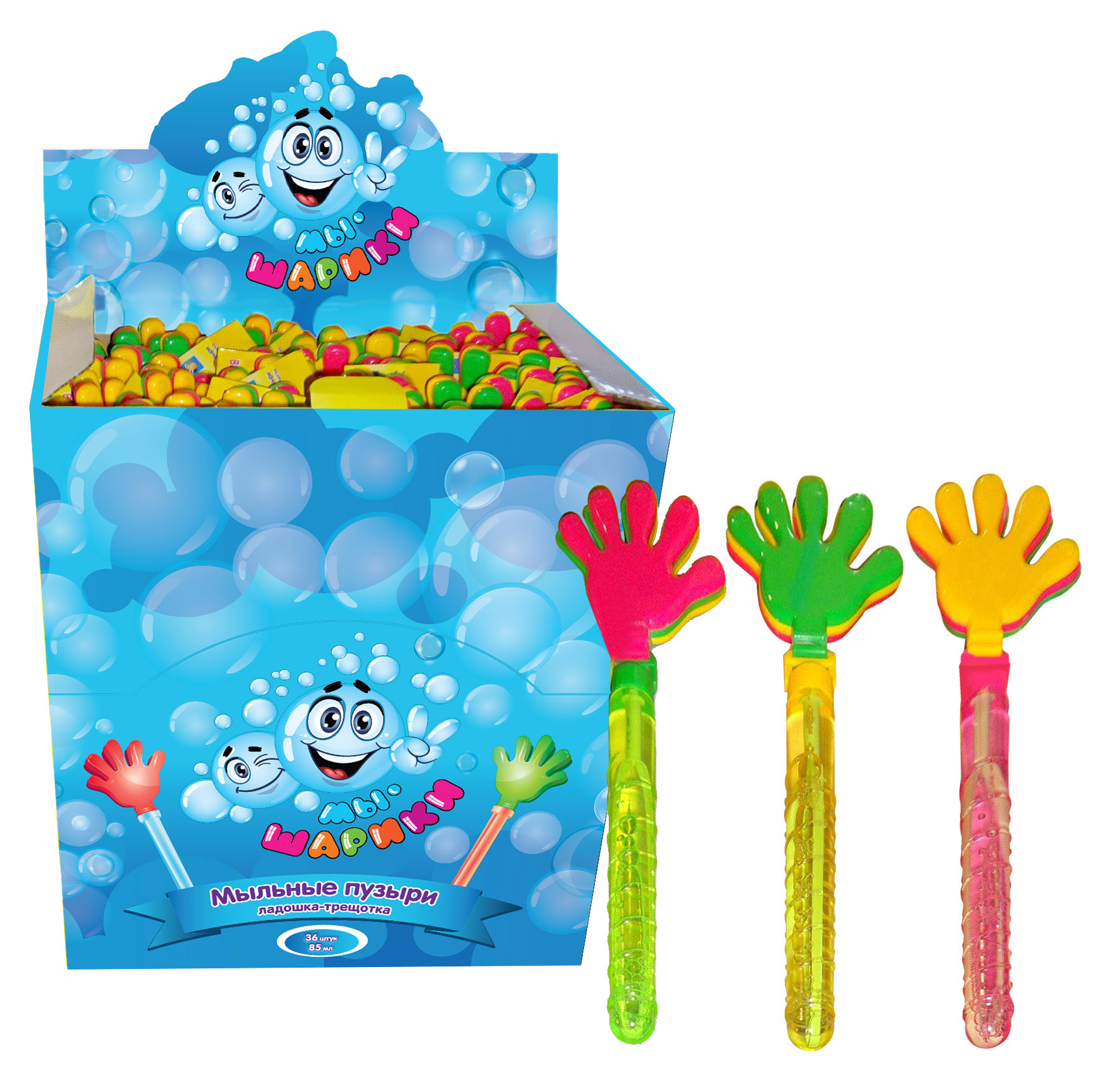 Мыльные пузыри  1TOY "Мы-шарики!"  колба с ладошкой-трещоткой