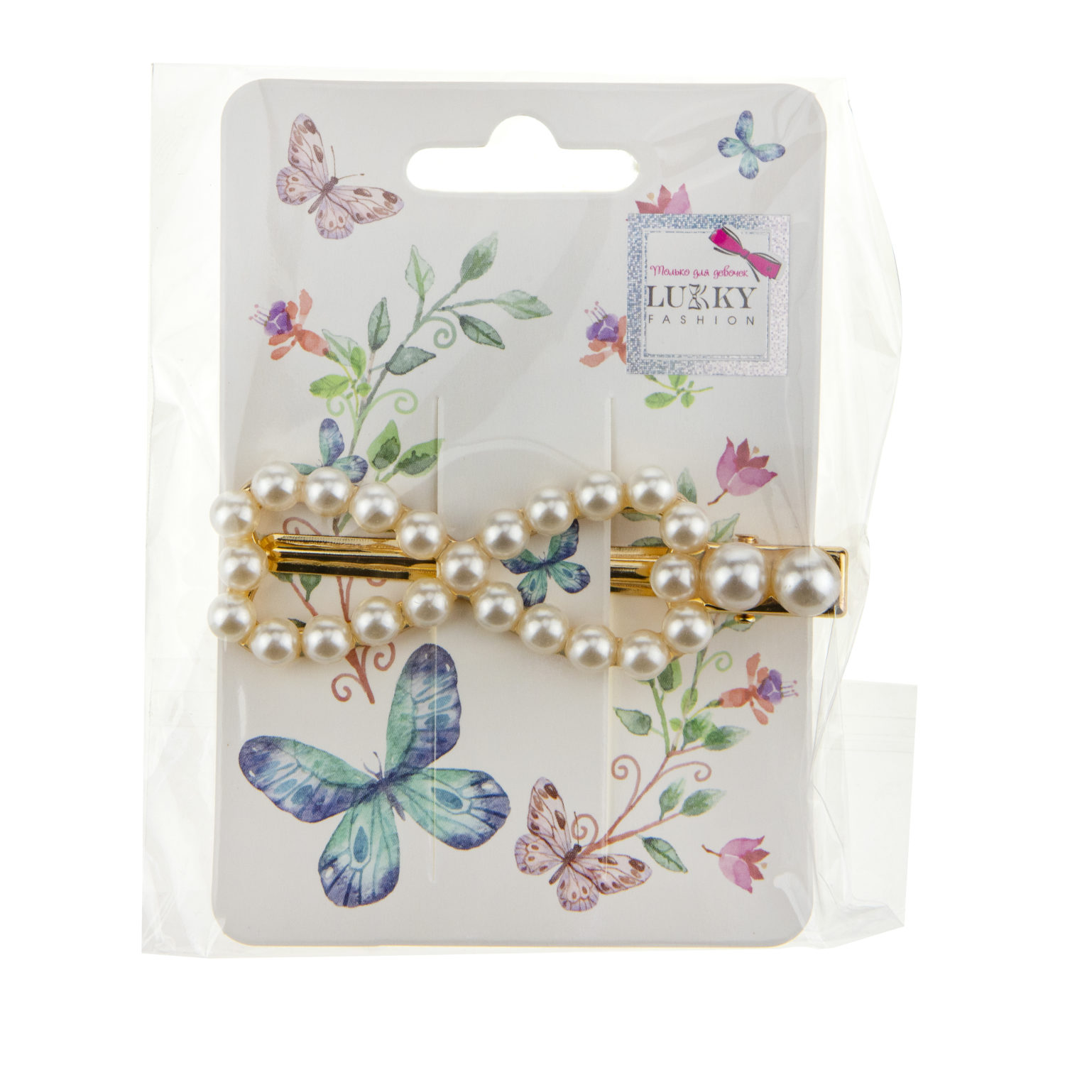 Заколка для волос Lukky Fashion Бантик с жемчужинами, детская, для девочки, зажим