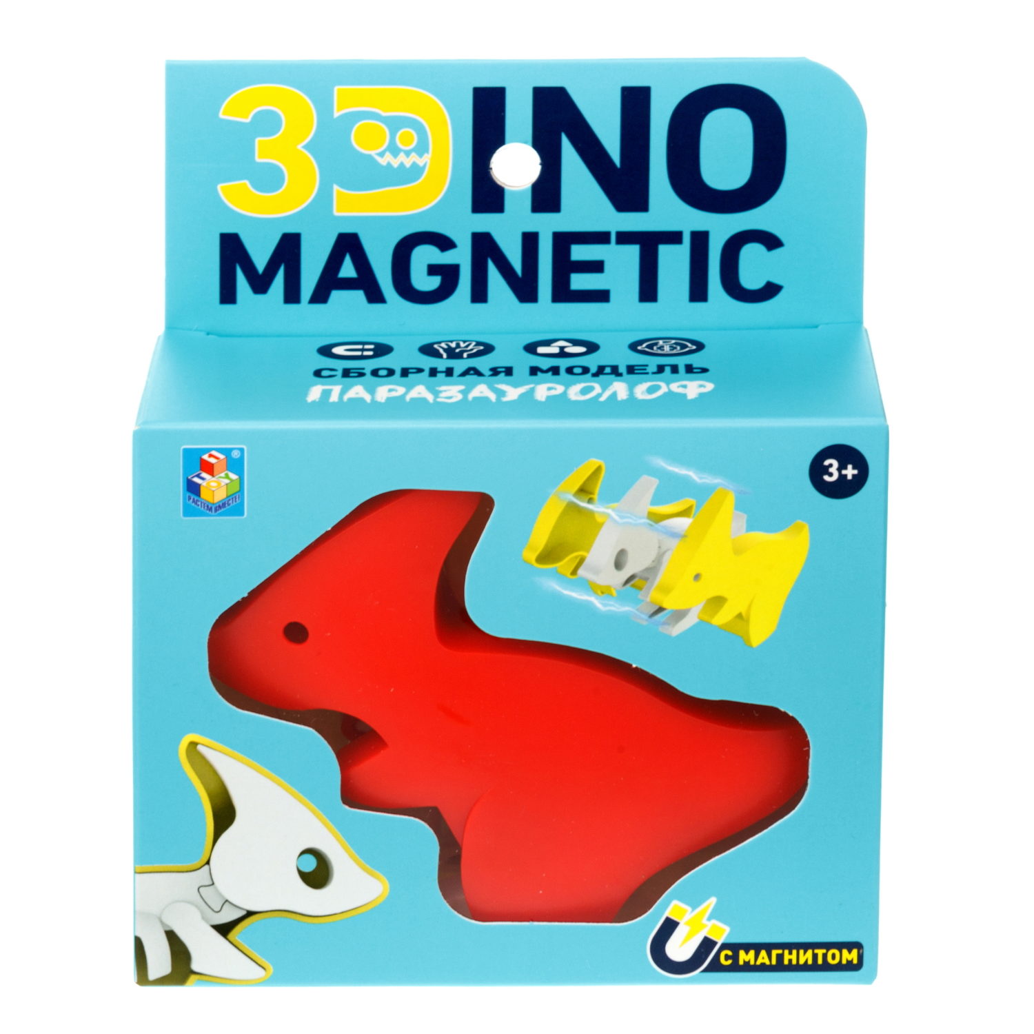 Игрушка динозавр 1TOY 3Dino Magnetic Паразауролоф, сборный, с магнитом, для развития моторики и сил рук, цвет в ассортименте 