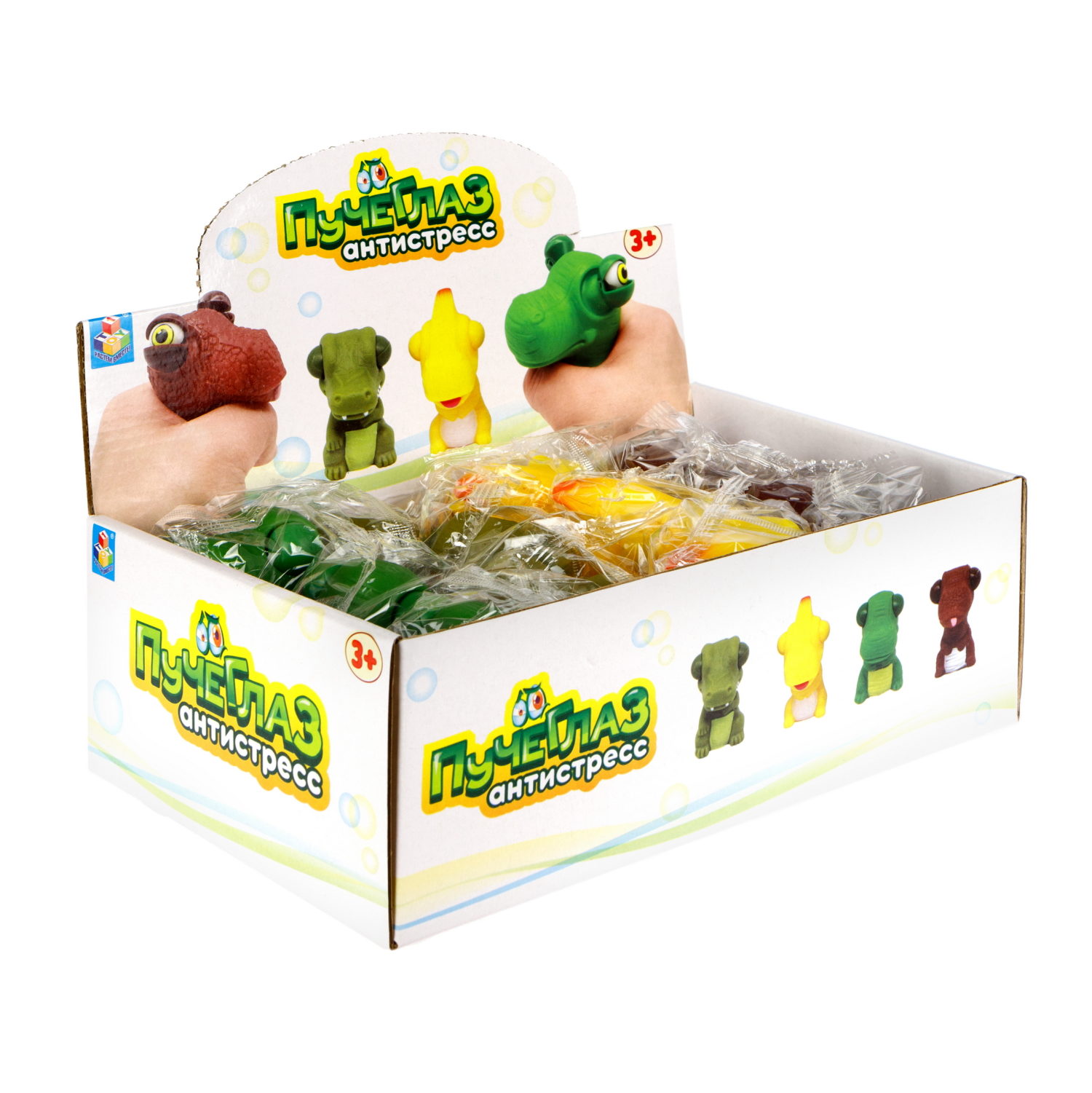 1toy Пучеглаз-антистресс "Динозавры" 4,6х7x7,5 см, 4 вида в асс., 12 шт. в д/б