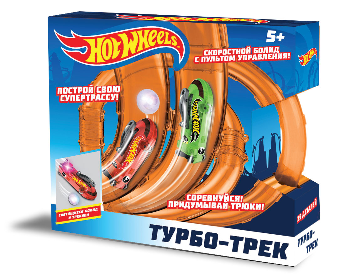 Hot Wheels турбо-трек (39 деталей, ИК управл., 2 болида, со светом)