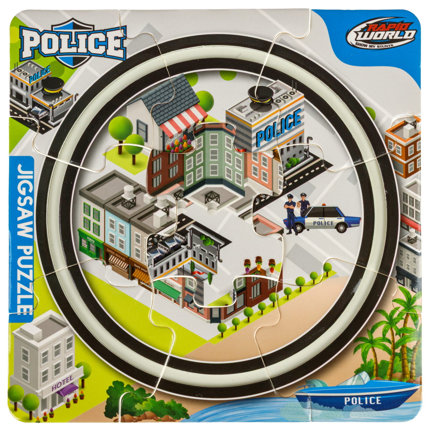 Игровой набор 1TOY Пазл-трек "Мегаполис" с машинкой, 4 вида, 10 деталей