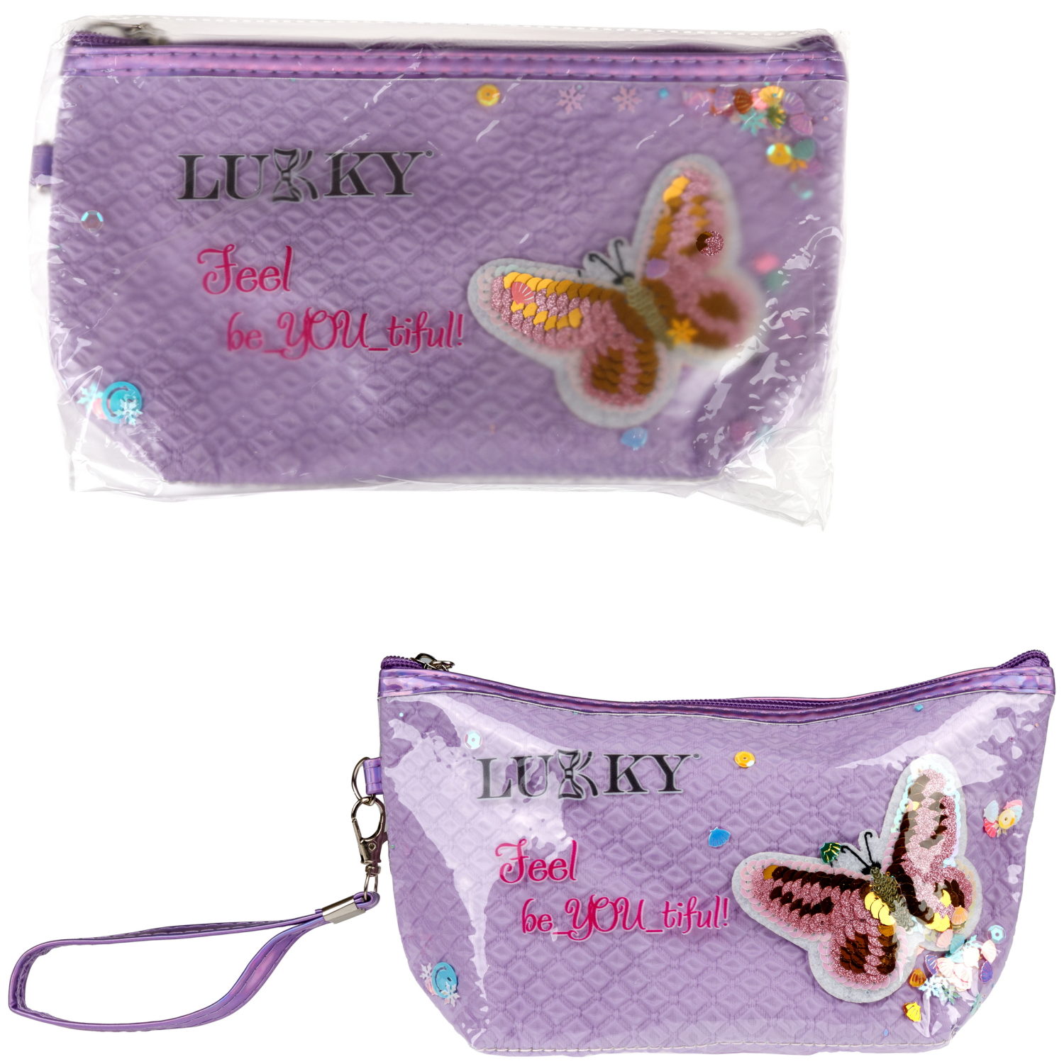 Косметичка с вышивкой и подвижными блёстками Lukky Love Butterfly, 22*14*6 см