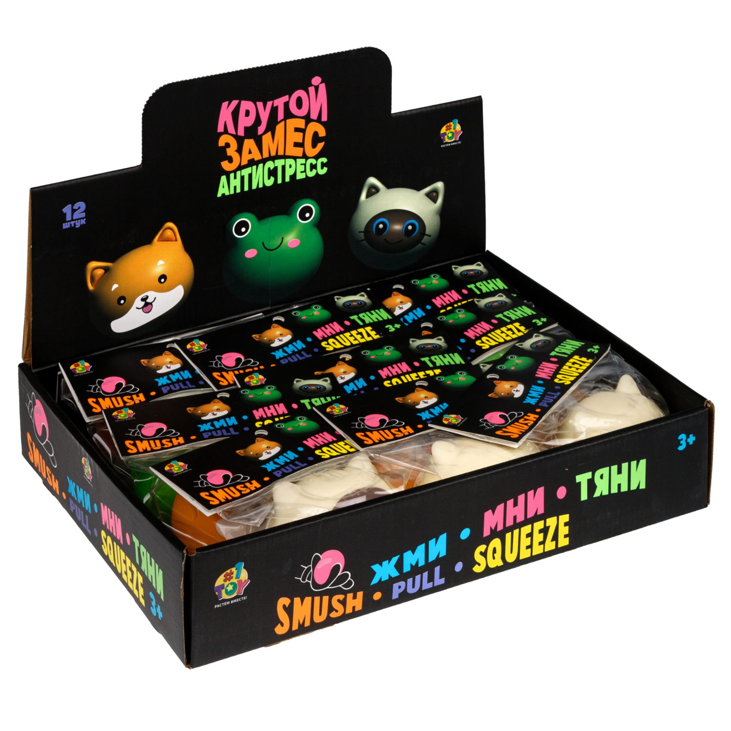 Антистресс-игрушка 1TOY Крутой замес Звери, в ассортименте корги, лягушка, кот, 7,5х7х5 см